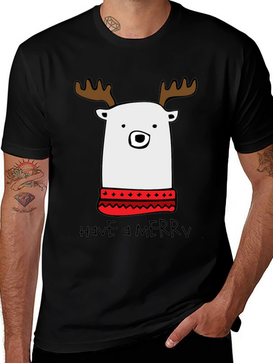 Festive Reindeer Bear T-Shirt - Merry Christmas Holiday Tee
