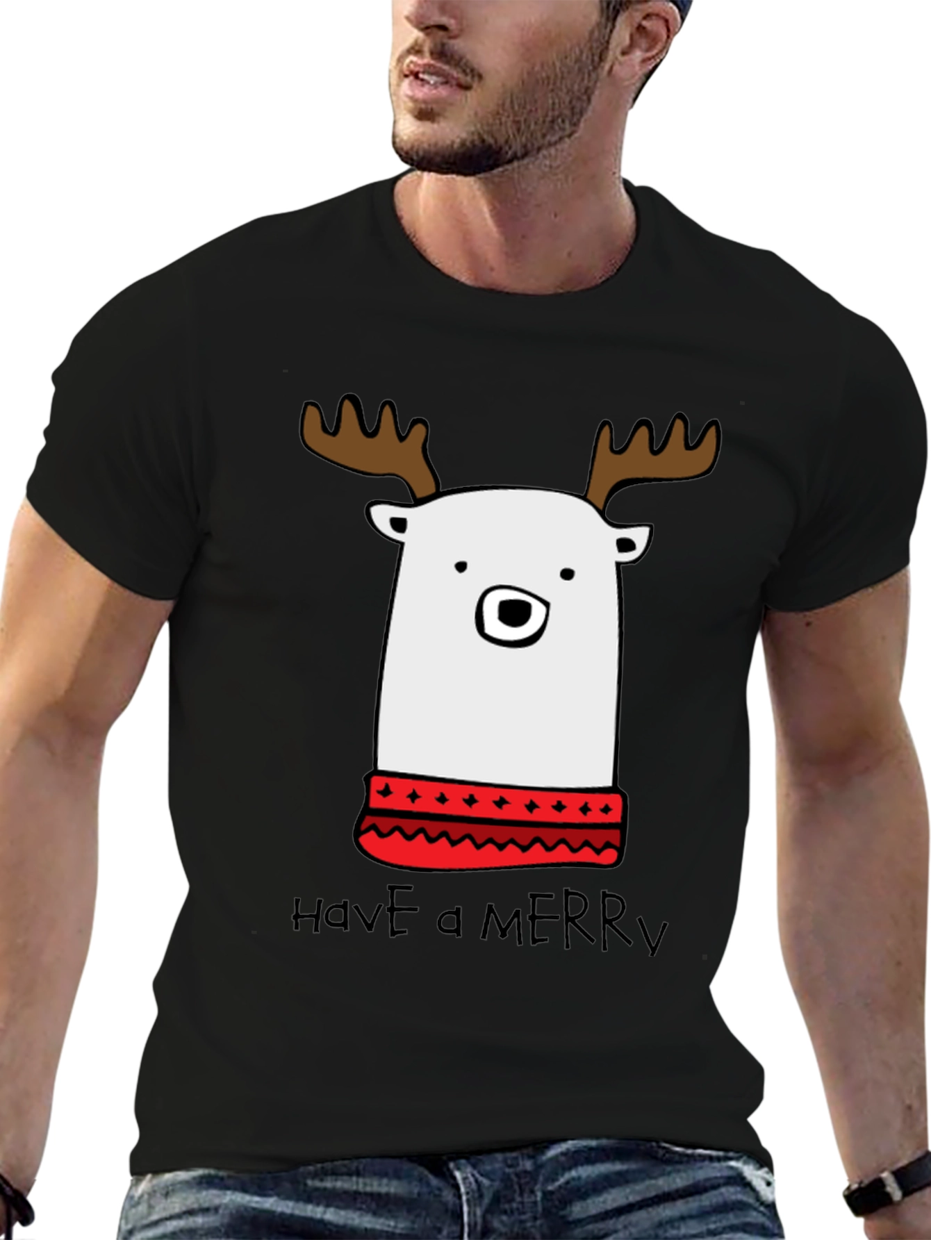 Festive Reindeer Bear T-Shirt - Merry Christmas Holiday Tee