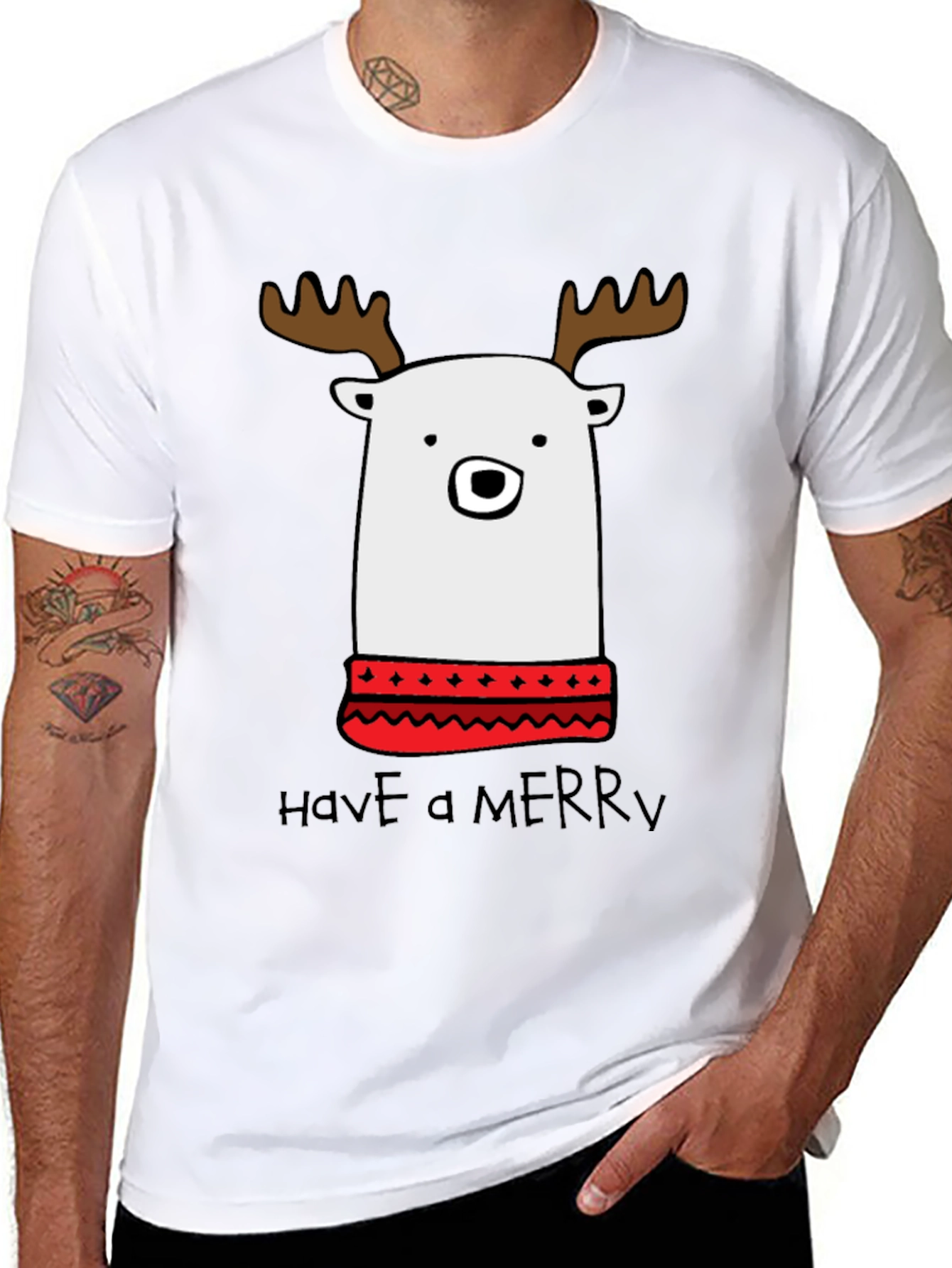 Festive Reindeer Bear T-Shirt - Merry Christmas Holiday Tee