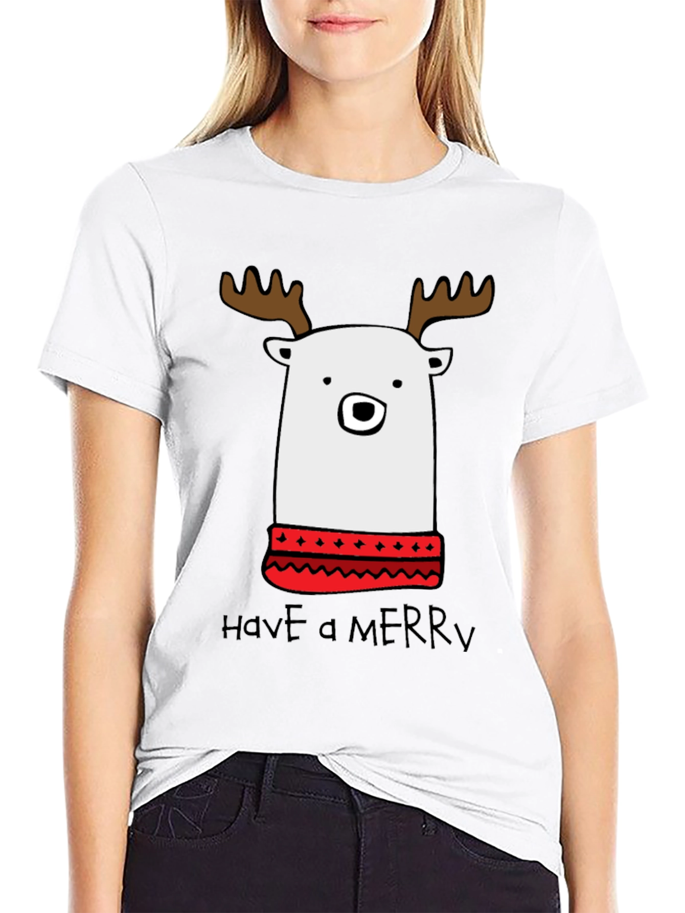 Festive Reindeer Bear T-Shirt - Merry Christmas Holiday Tee