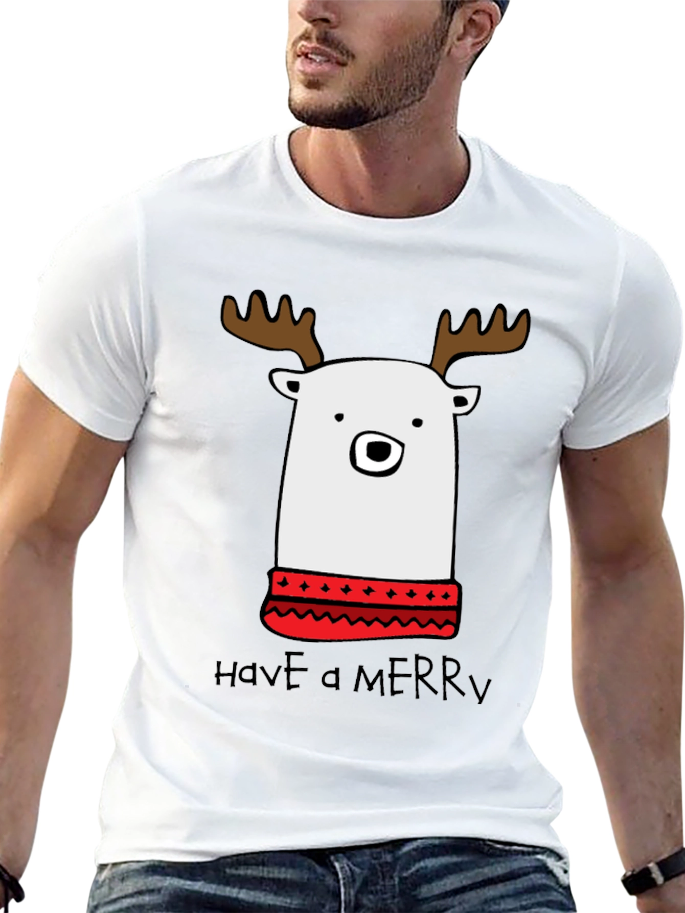 Festive Reindeer Bear T-Shirt - Merry Christmas Holiday Tee
