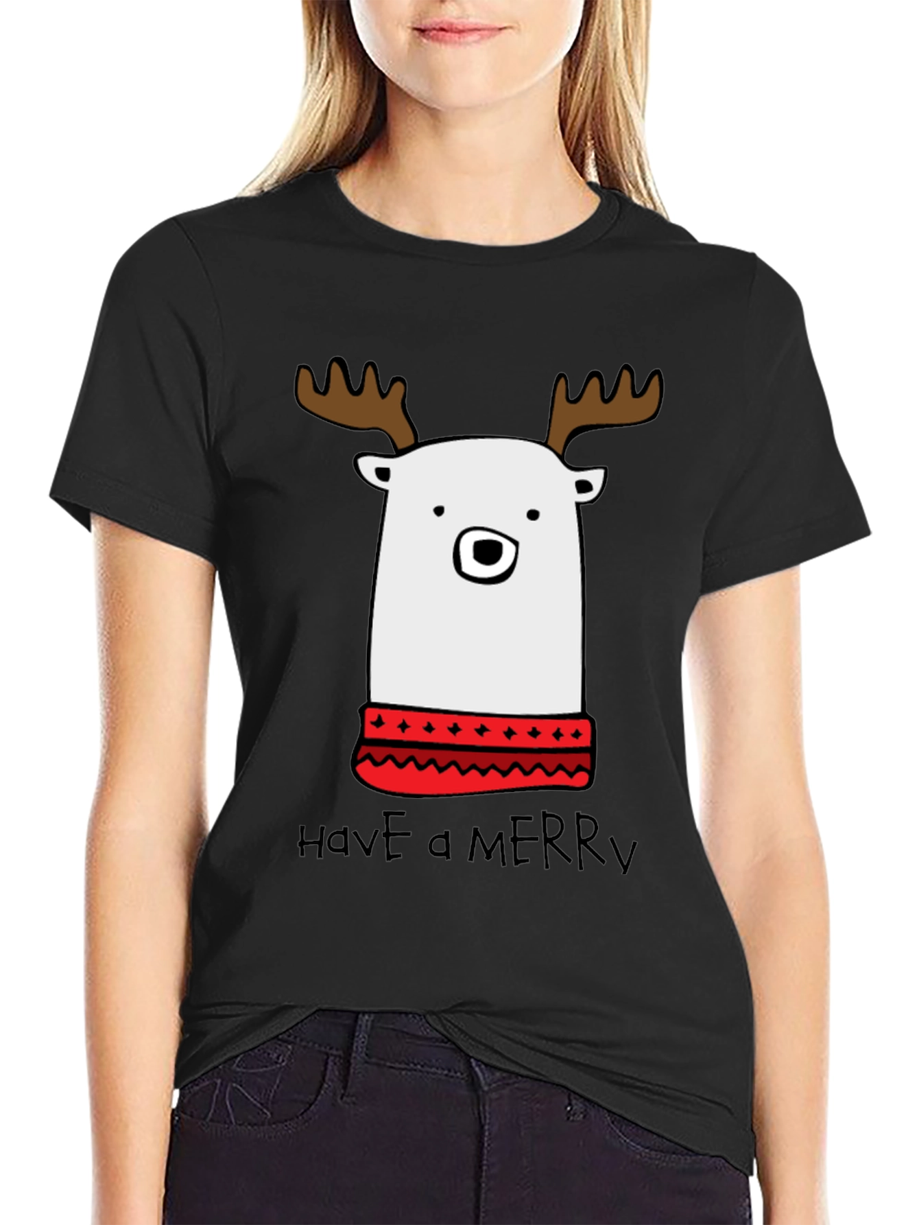 Festive Reindeer Bear T-Shirt - Merry Christmas Holiday Tee