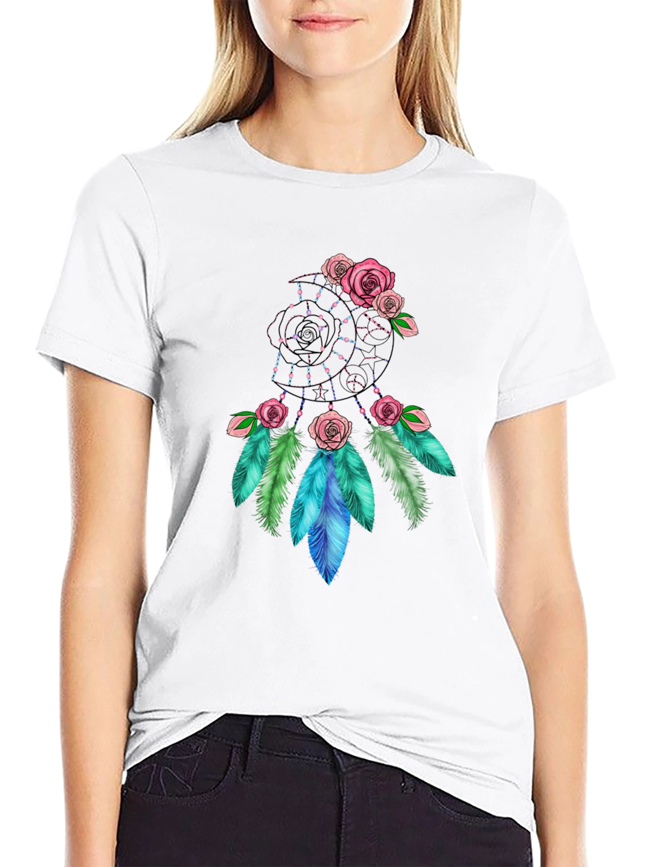 Dreamcatcher Rose Graphic Black T-Shirt