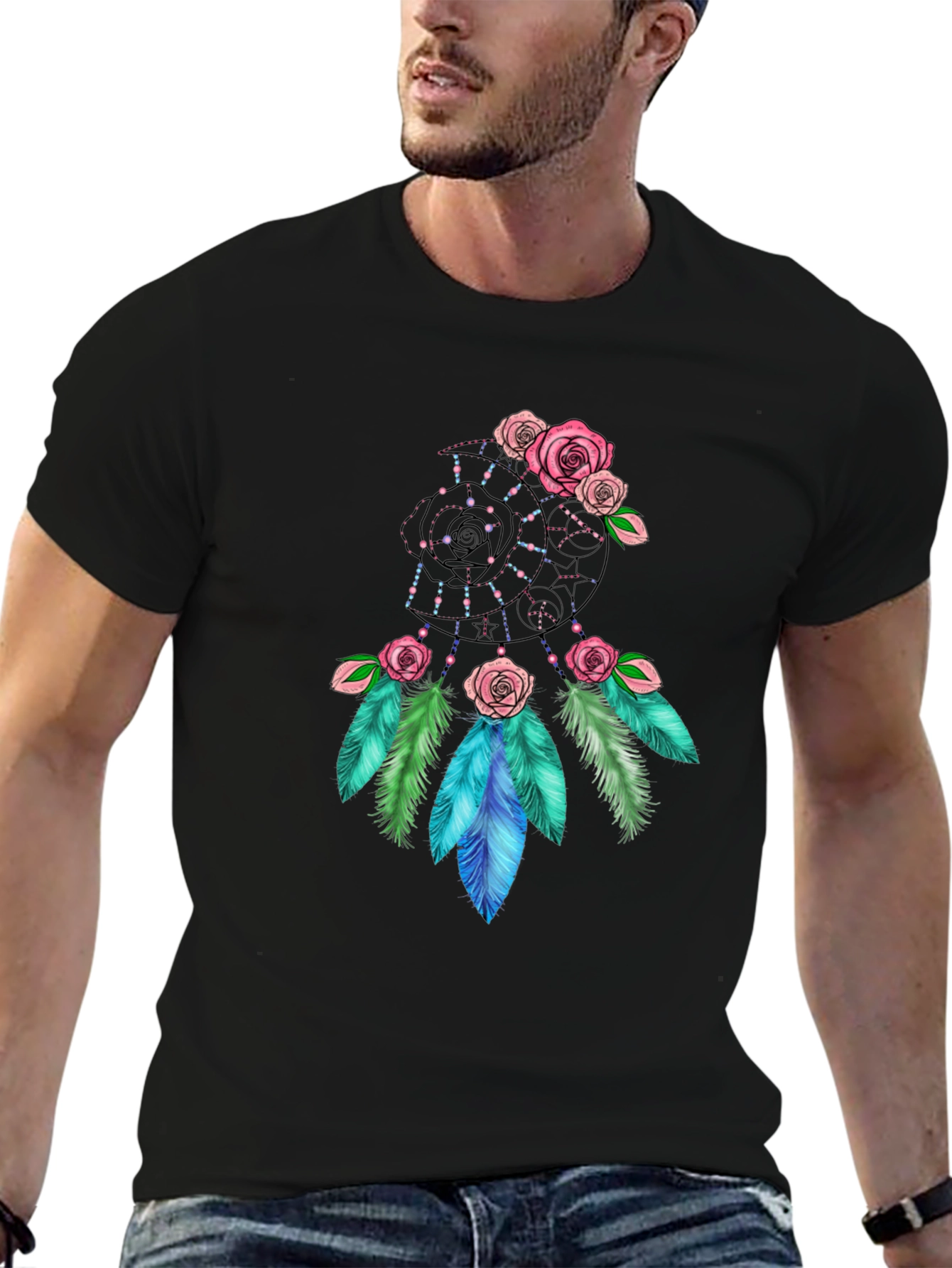 Dreamcatcher Rose Graphic Black T-Shirt
