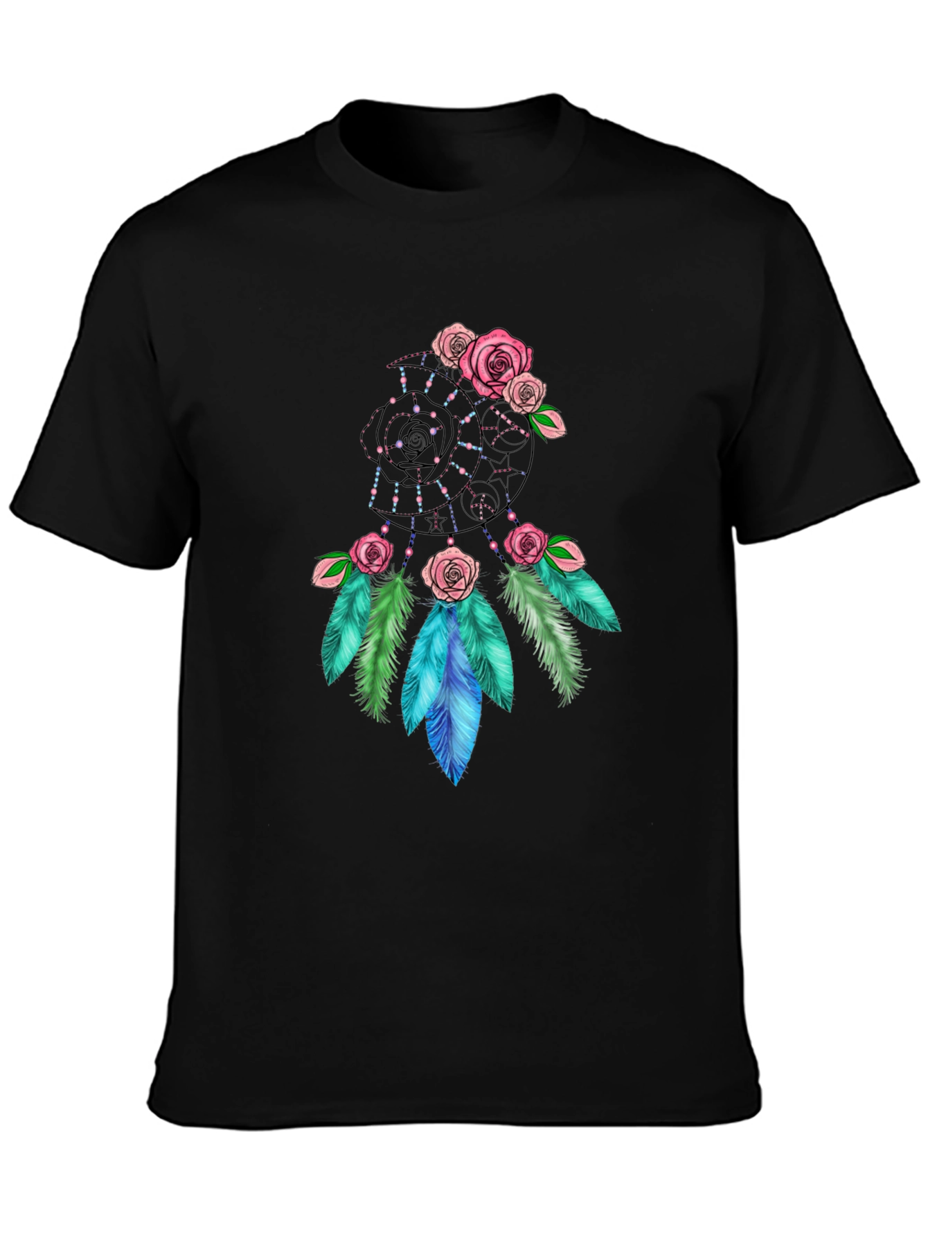 Dreamcatcher Rose Graphic Black T-Shirt