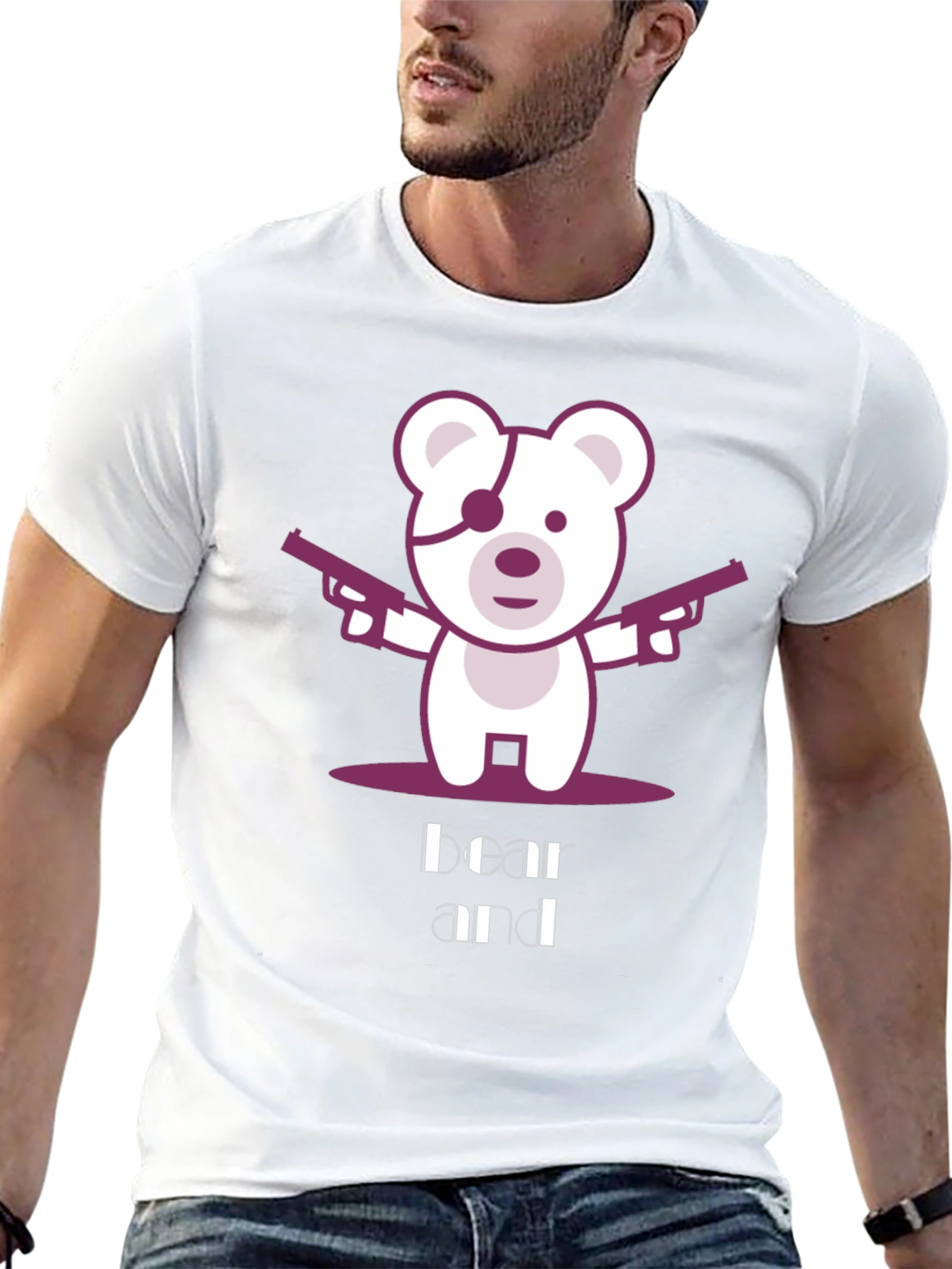 Bear and Guns Graphic Tee - Black Cotton T-Shirt