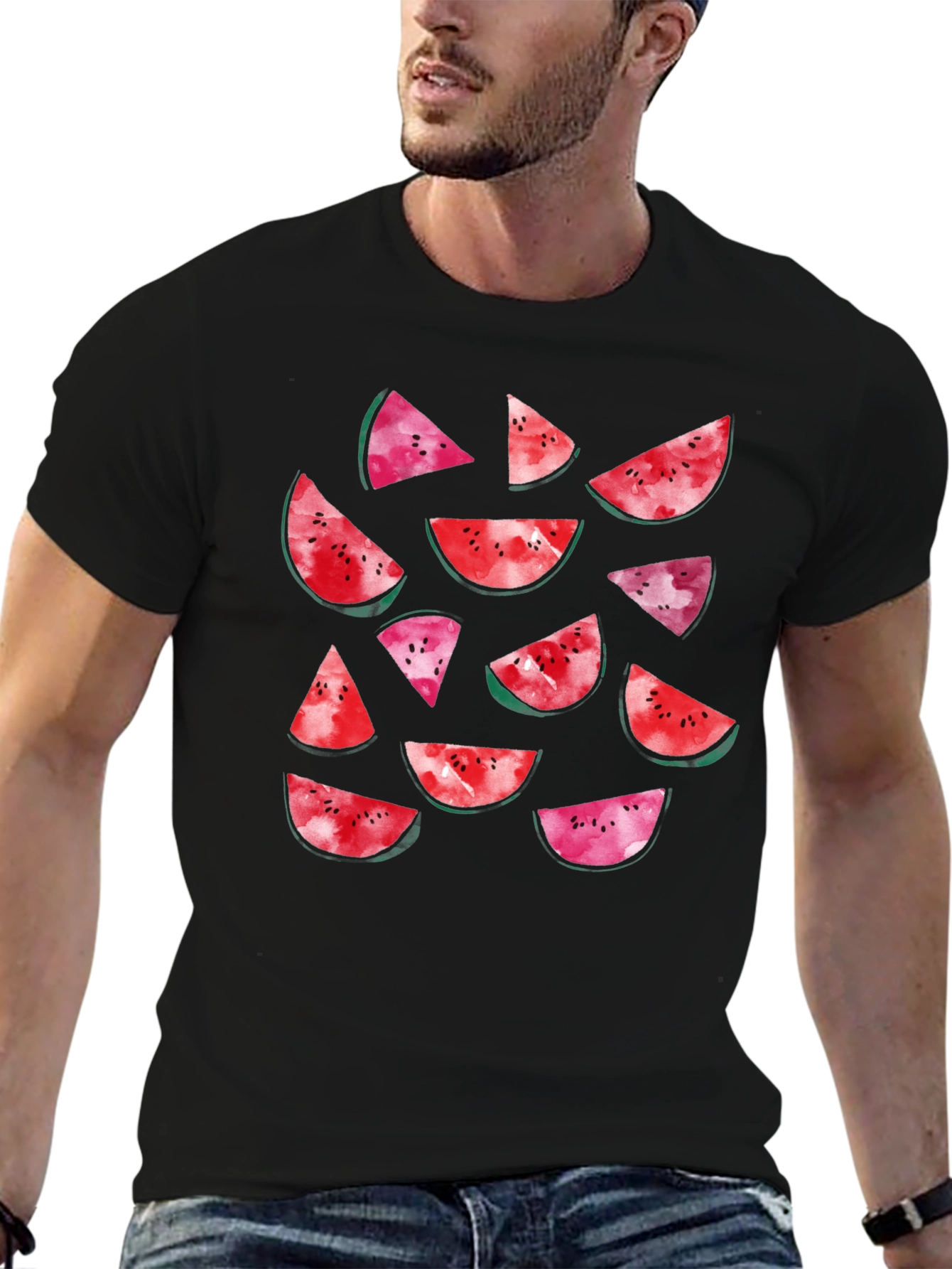 Watermelon Slice Print Black T-Shirt