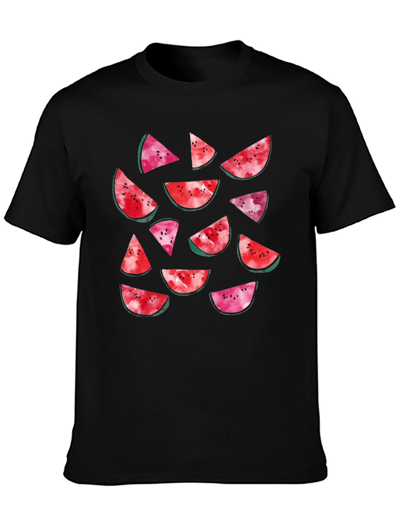 Watermelon Slice Print Black T-Shirt