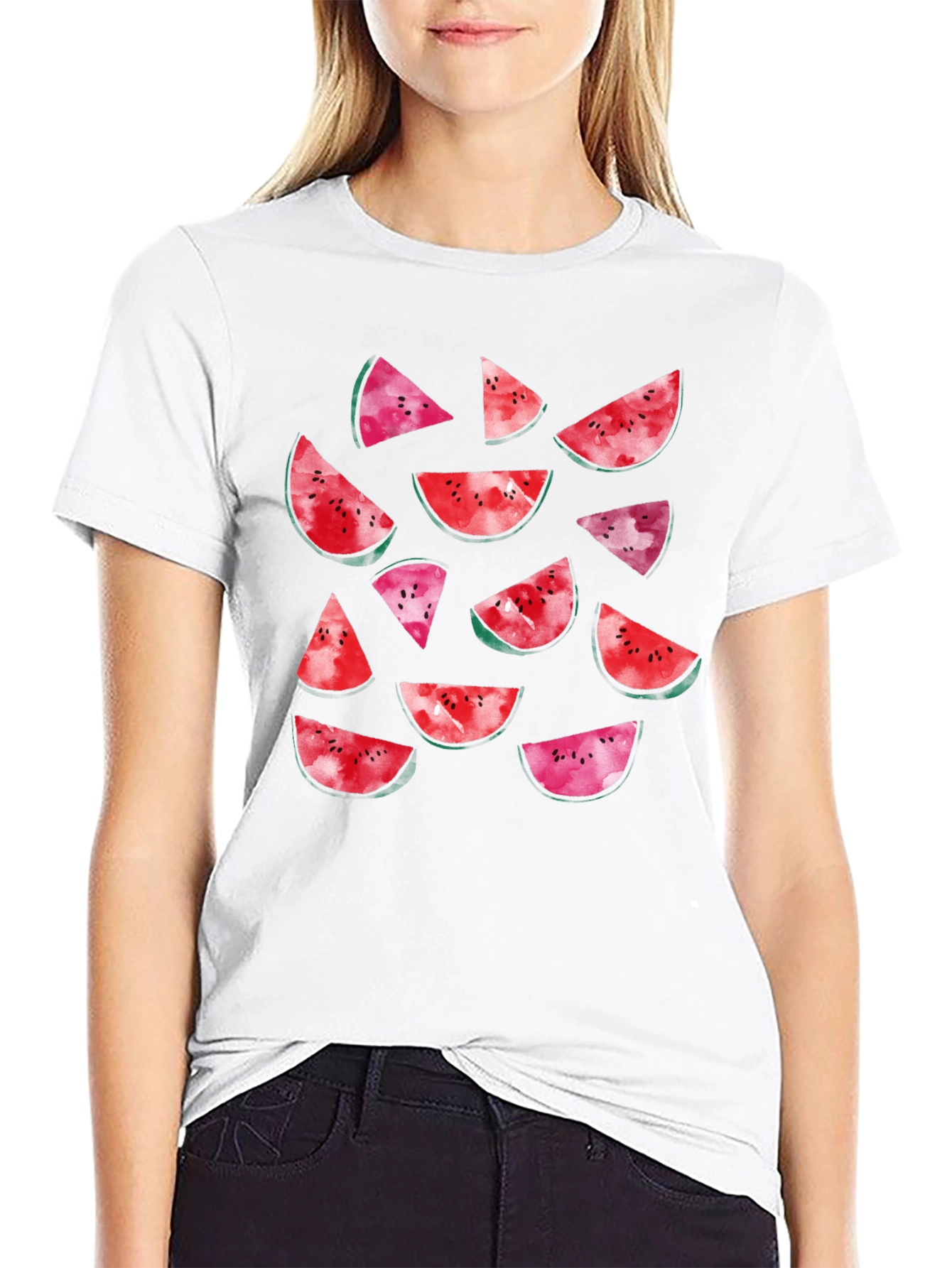 Watermelon Slice Print Black T-Shirt