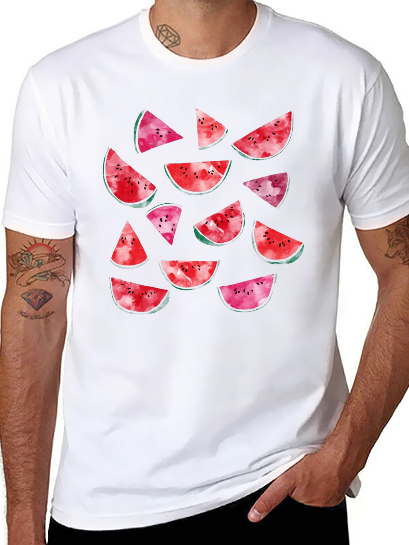 Watermelon Slice Print Black T-Shirt