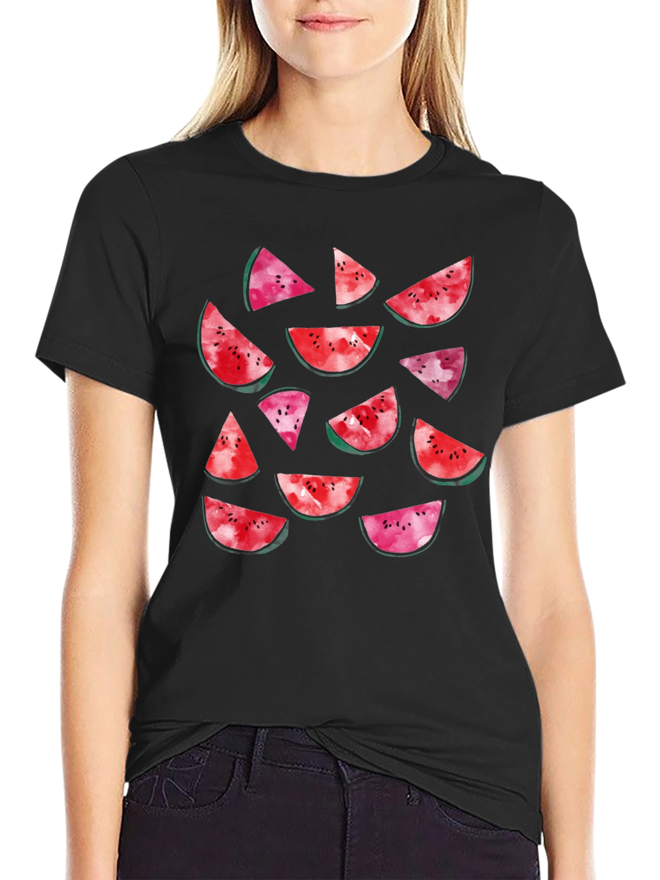 Watermelon Slice Print Black T-Shirt