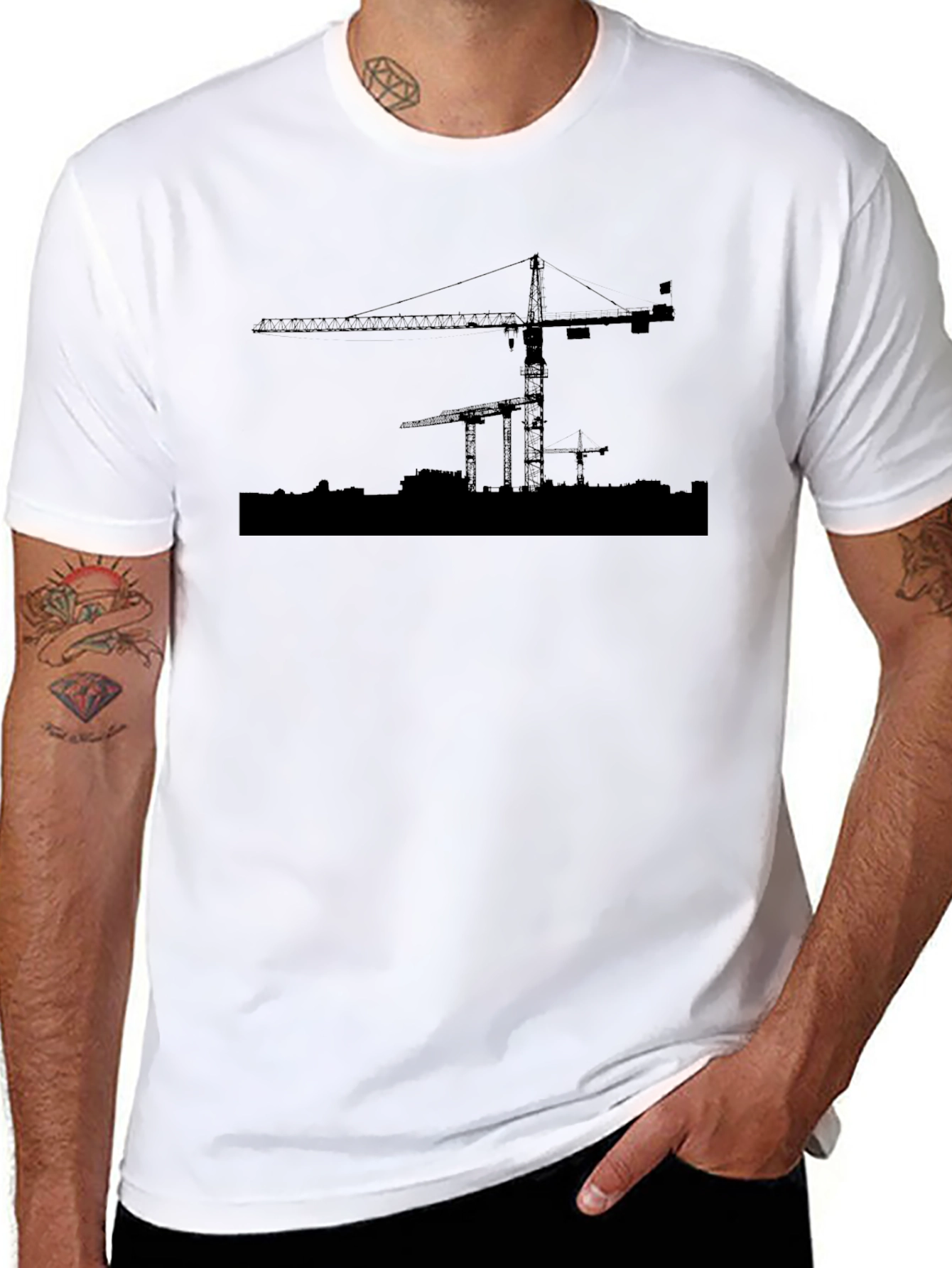 Construction Crane Silhouette Graphic T-Shirt