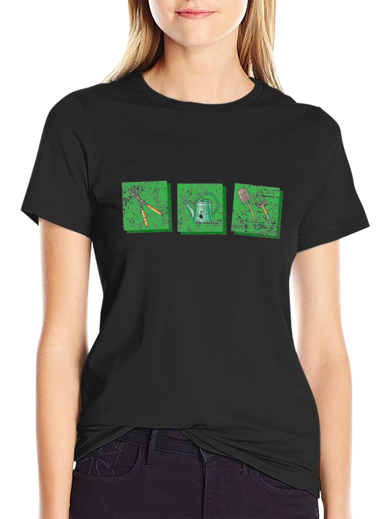 Gardening Tools Graphic Tee - Black Cotton T-Shirt