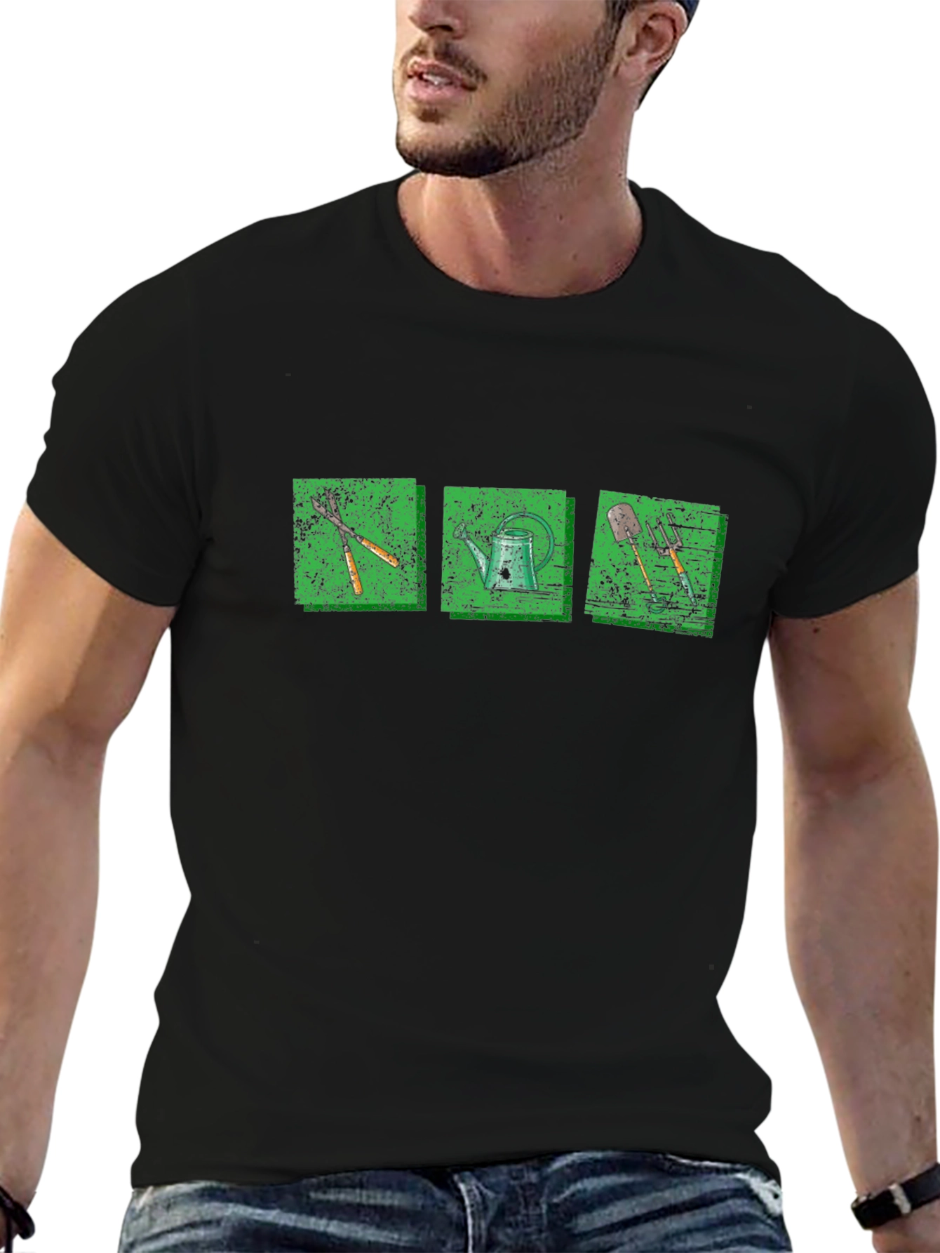 Gardening Tools Graphic Tee - Black Cotton T-Shirt