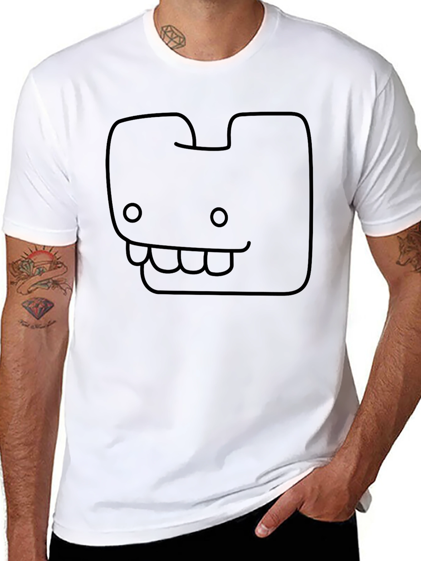 Funny Cartoon Face Graphic Tee - Black