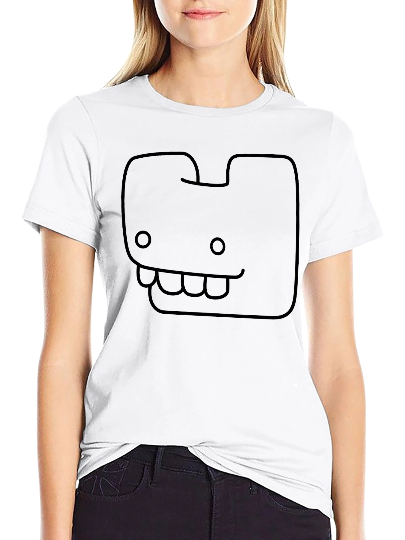 Funny Cartoon Face Graphic Tee - Black