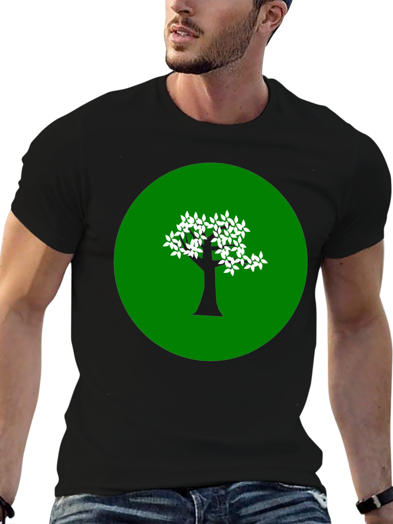 Green Tree Graphic Black T-Shirt