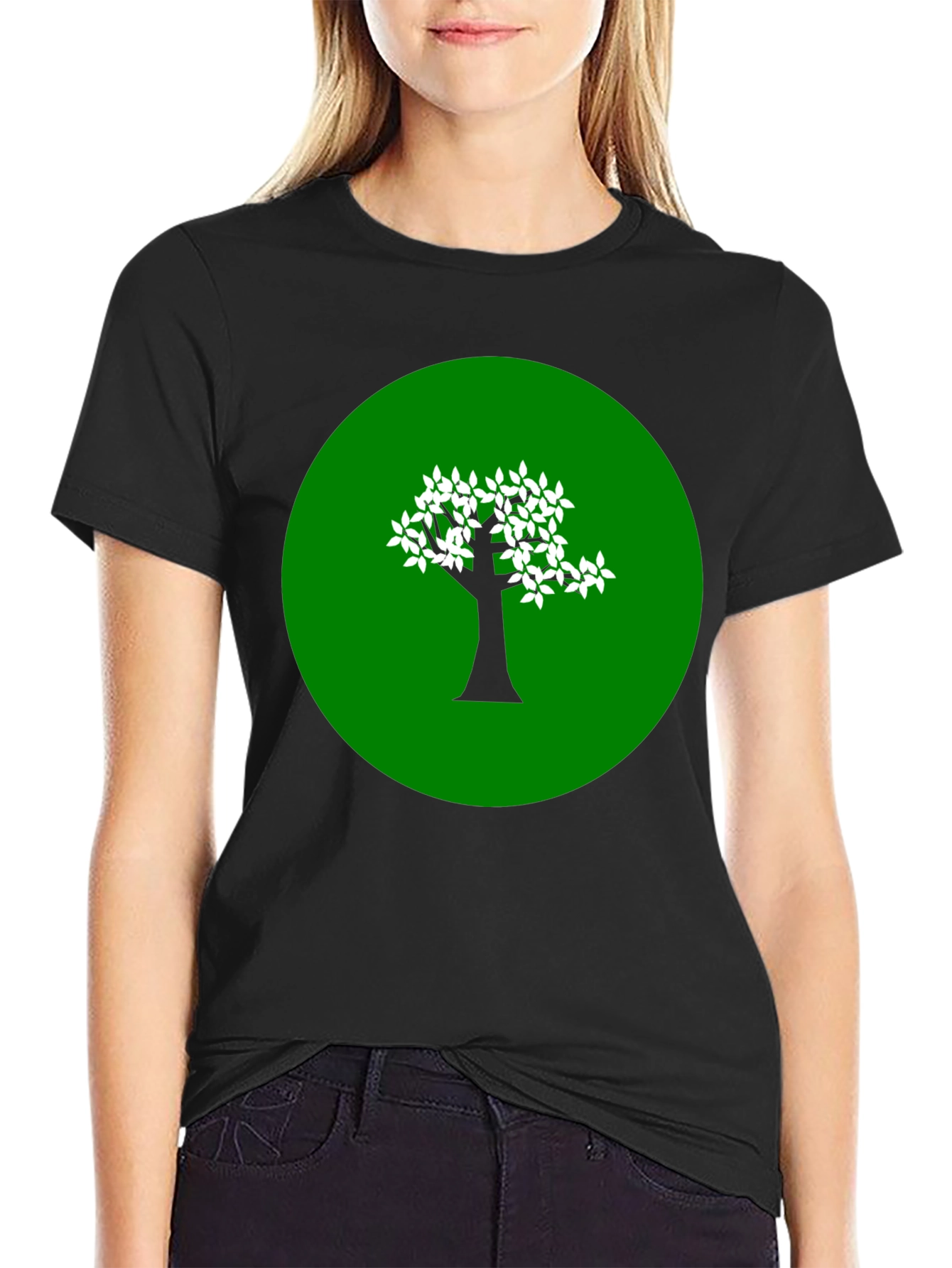 Green Tree Graphic Black T-Shirt