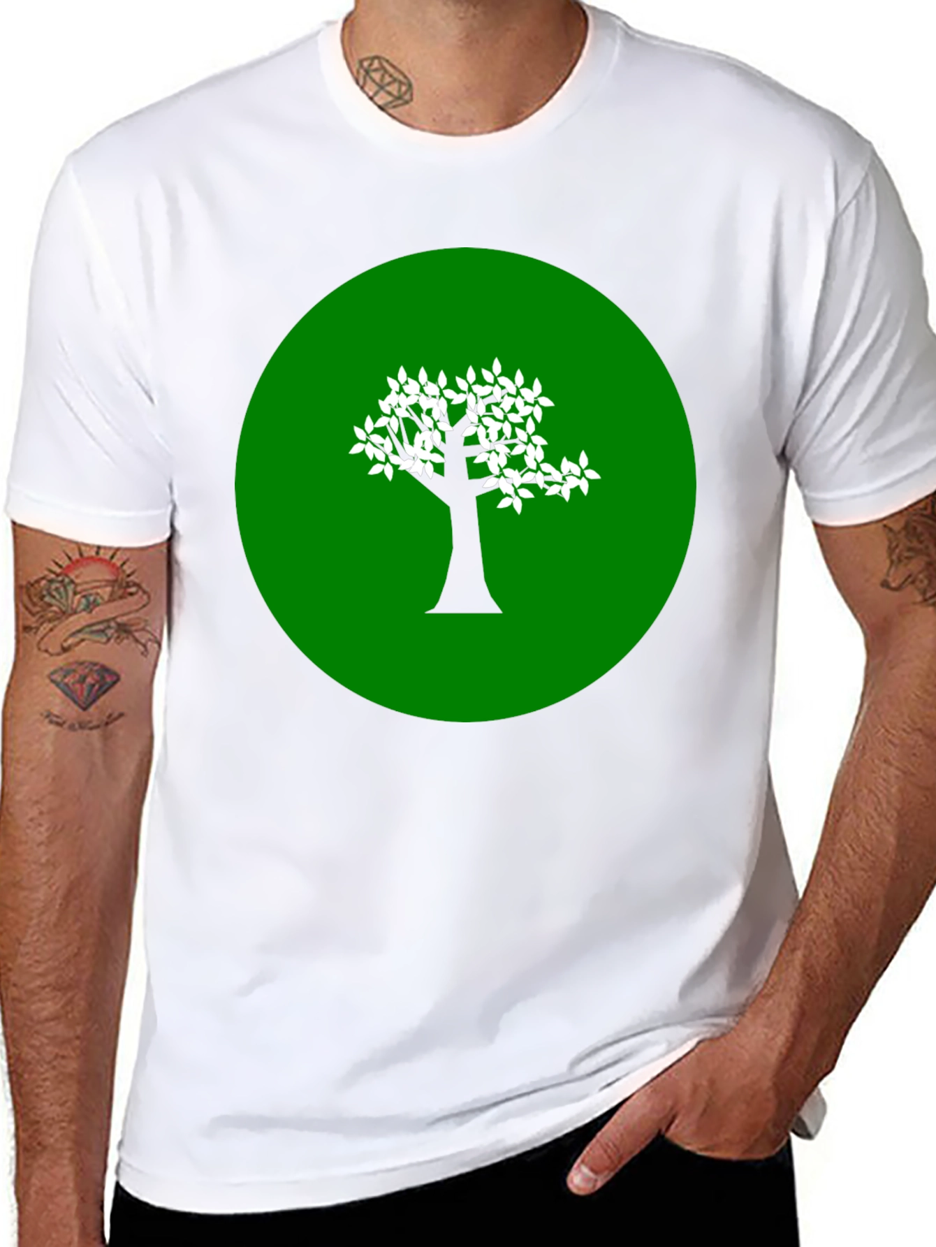 Green Tree Graphic Black T-Shirt