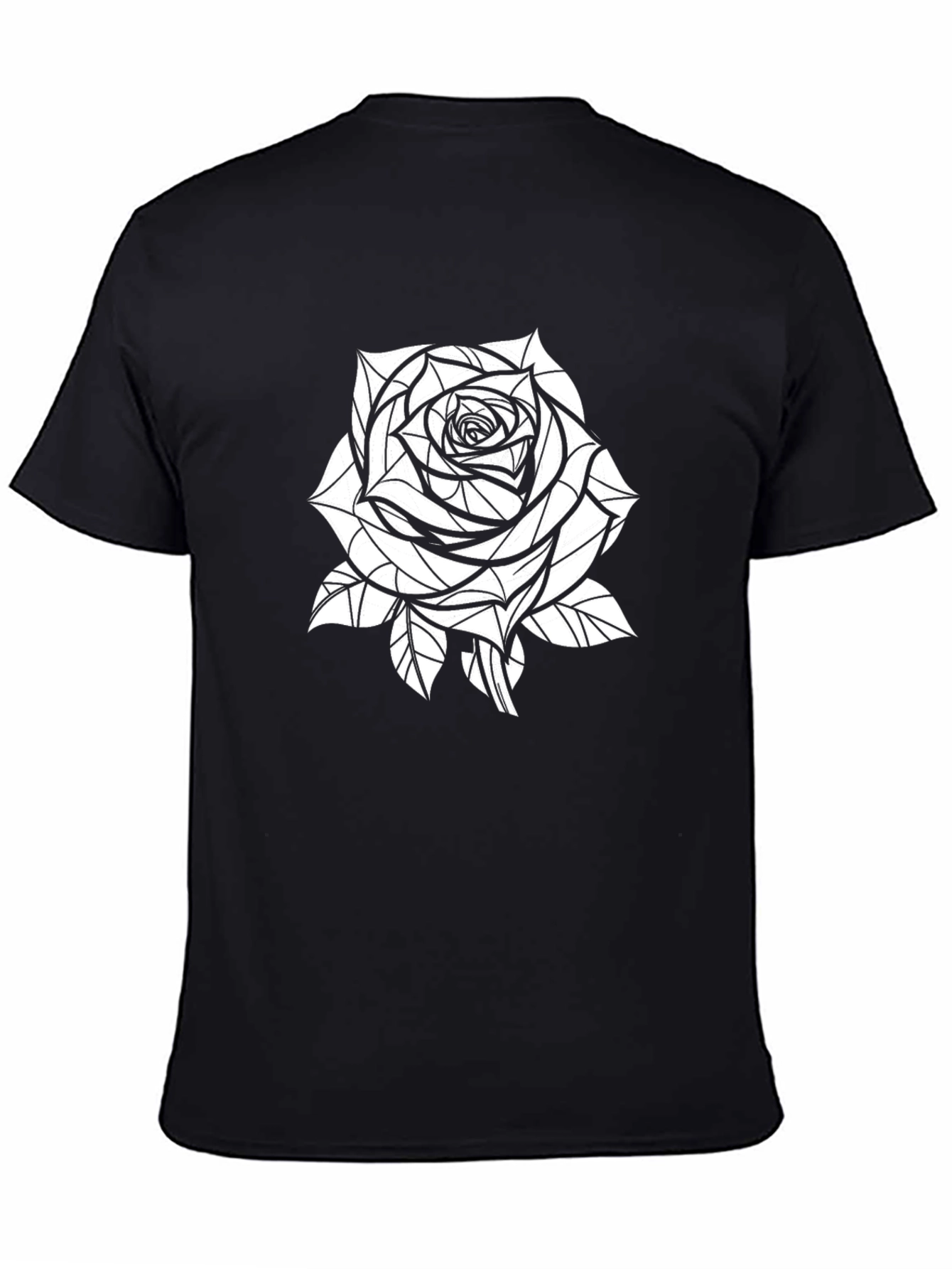 Geometric Rose Graphic Tee - Stylish Black T-Shirt