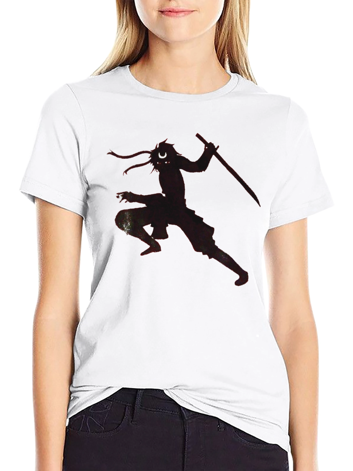 Samurai Warrior Graphic Tee - Black Cotton Blend