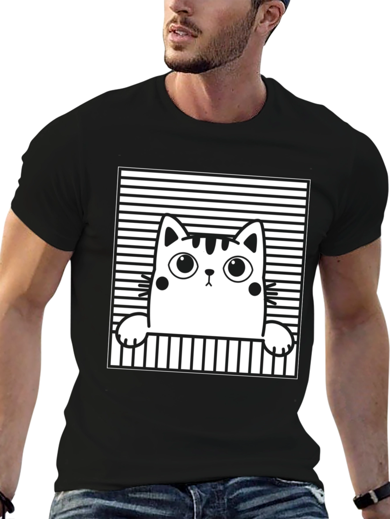 Cute Cat Graphic Tee - Unisex Black T-Shirt