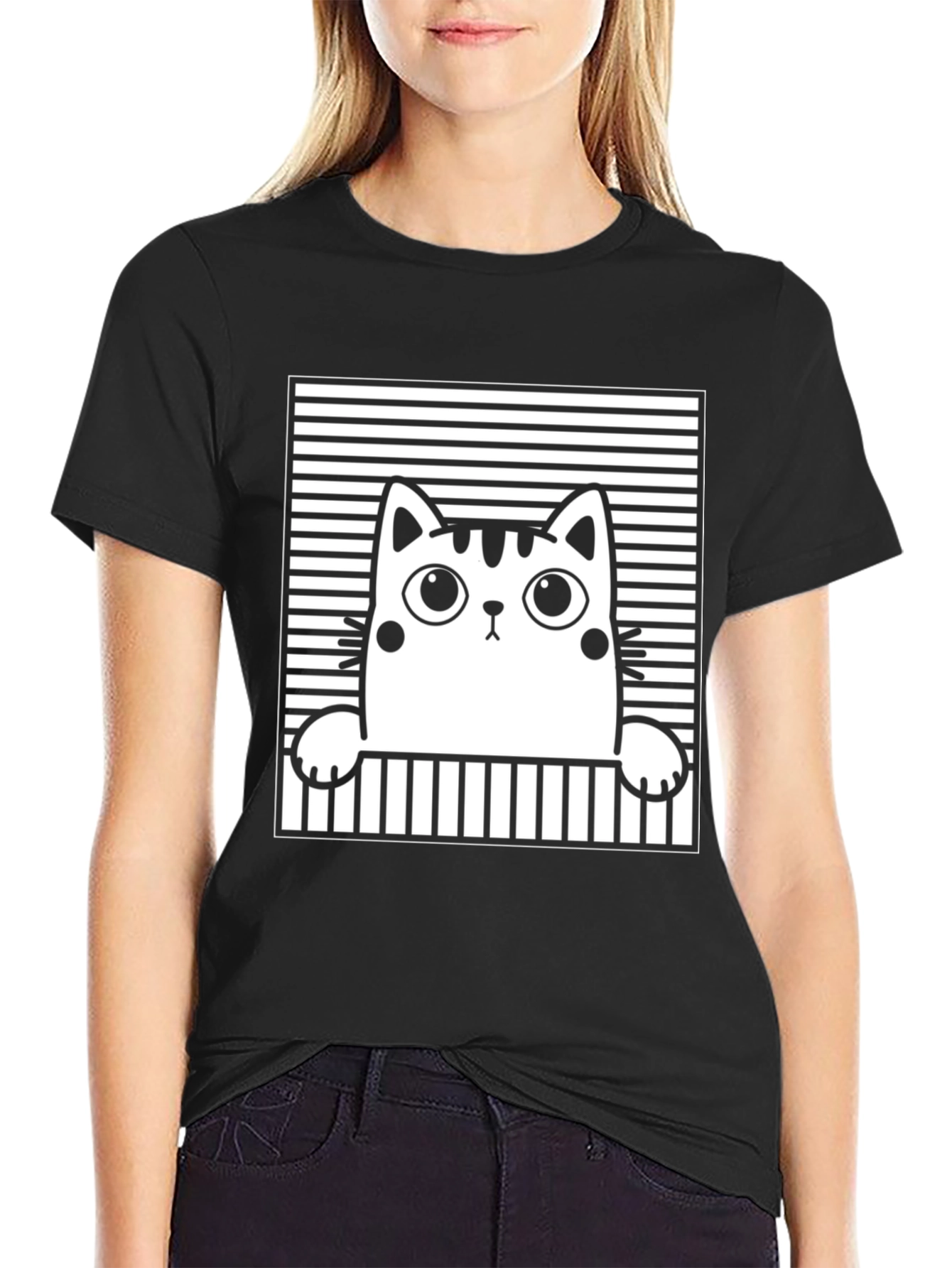 Cute Cat Graphic Tee - Unisex Black T-Shirt