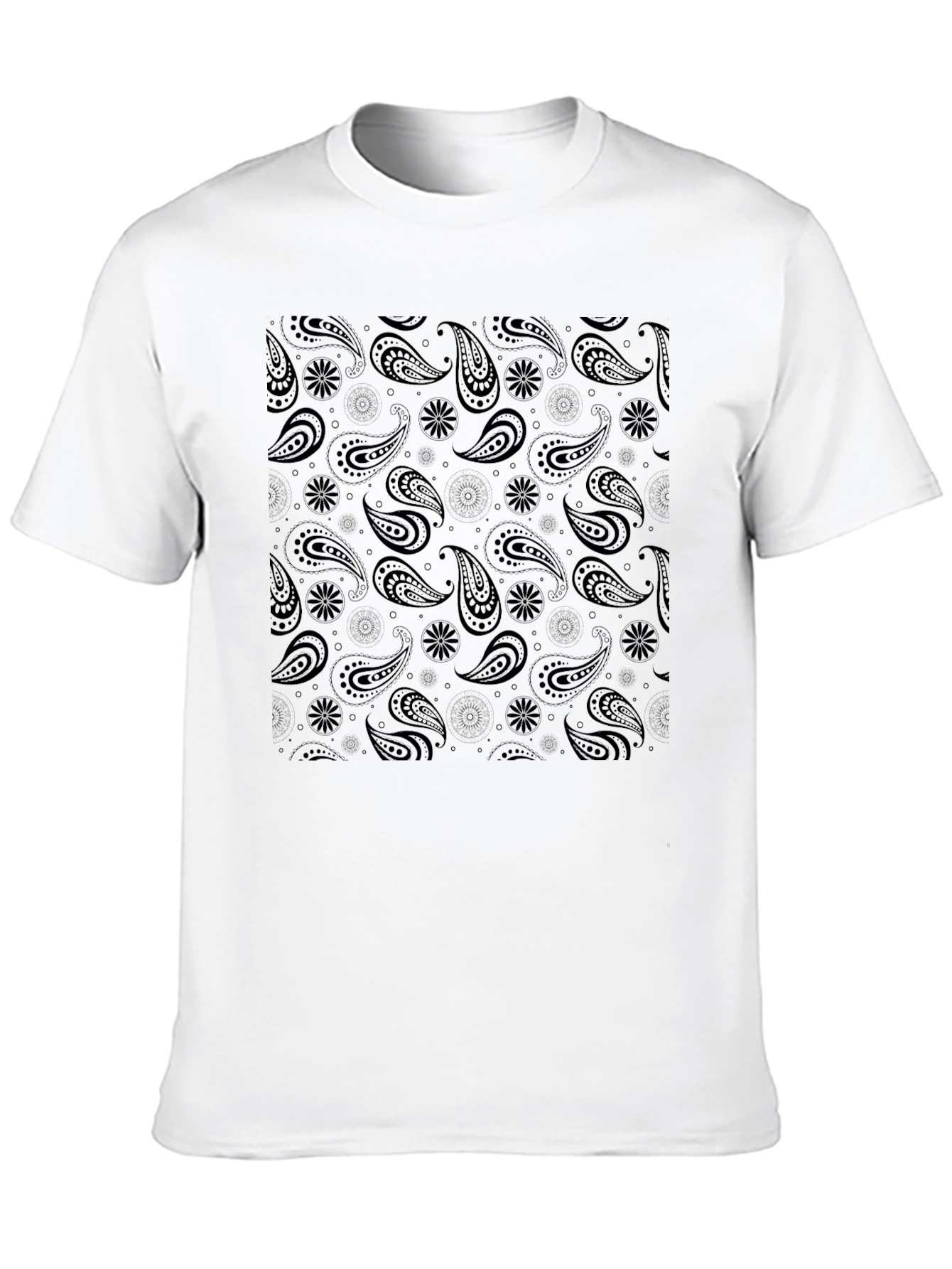 Black Paisley Print Mens T-Shirt