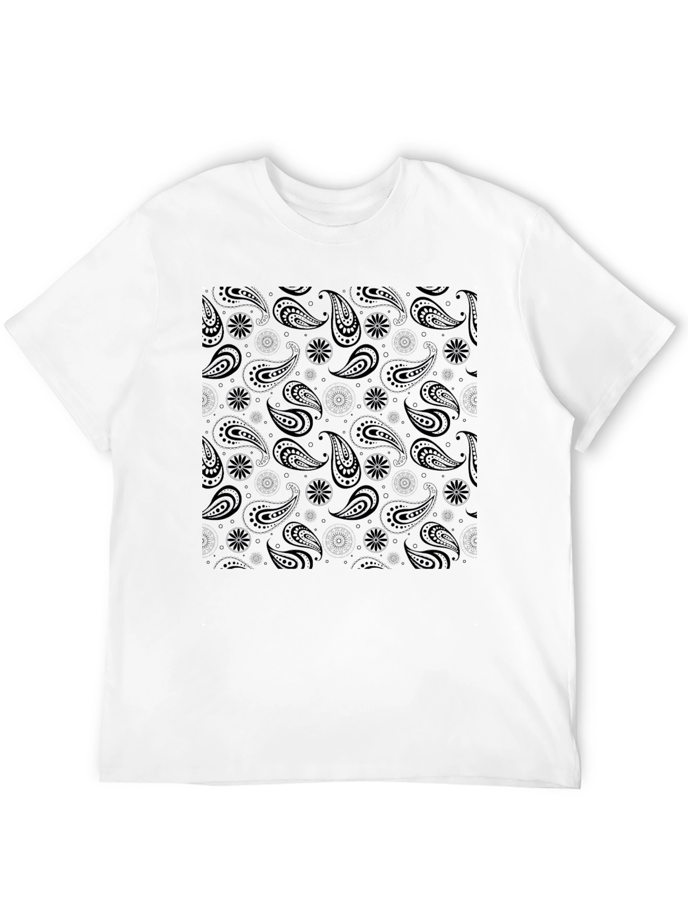 Black Paisley Print Mens T-Shirt
