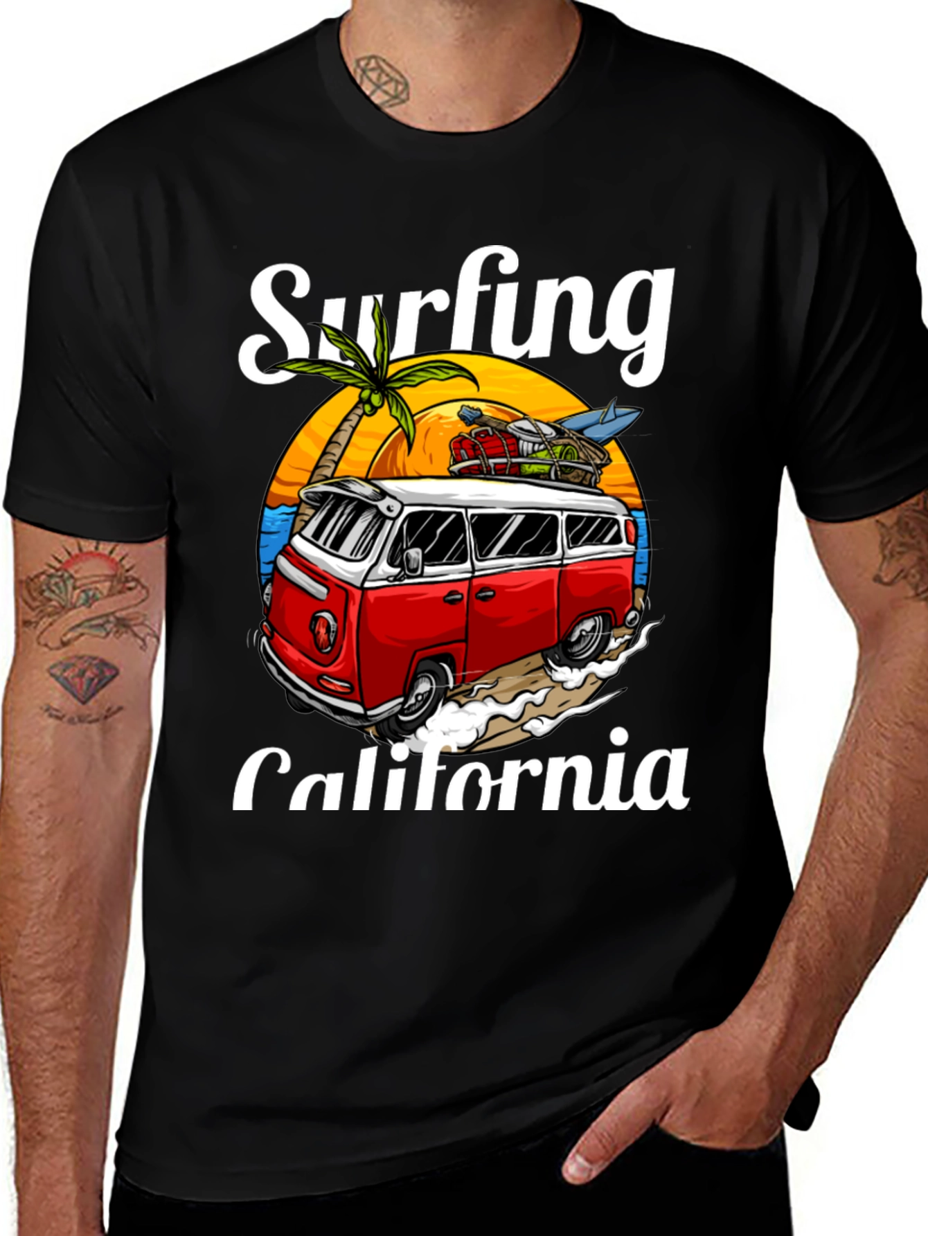 Surfing California T-Shirt - Retro Van Design