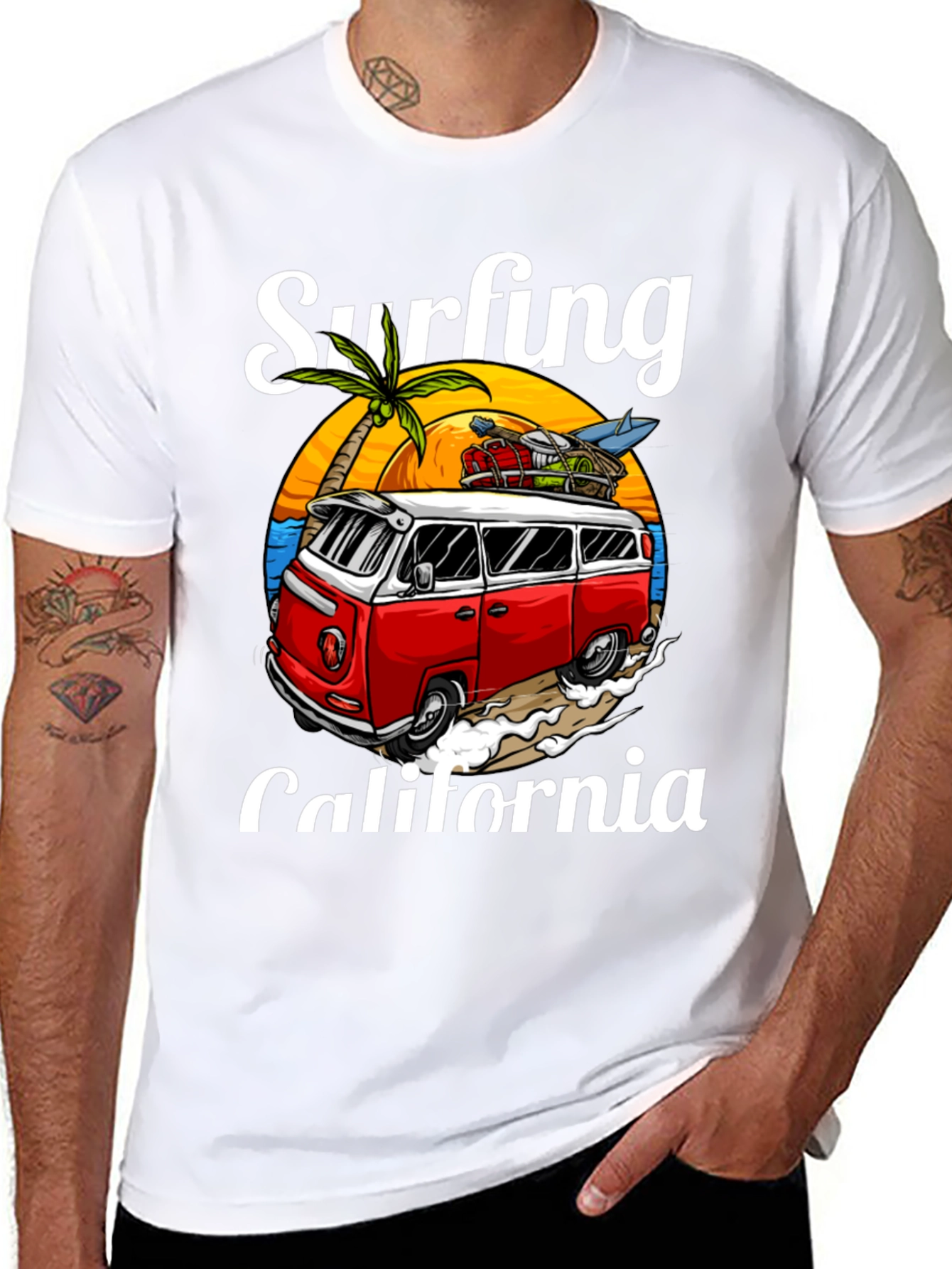 Surfing California T-Shirt - Retro Van Design