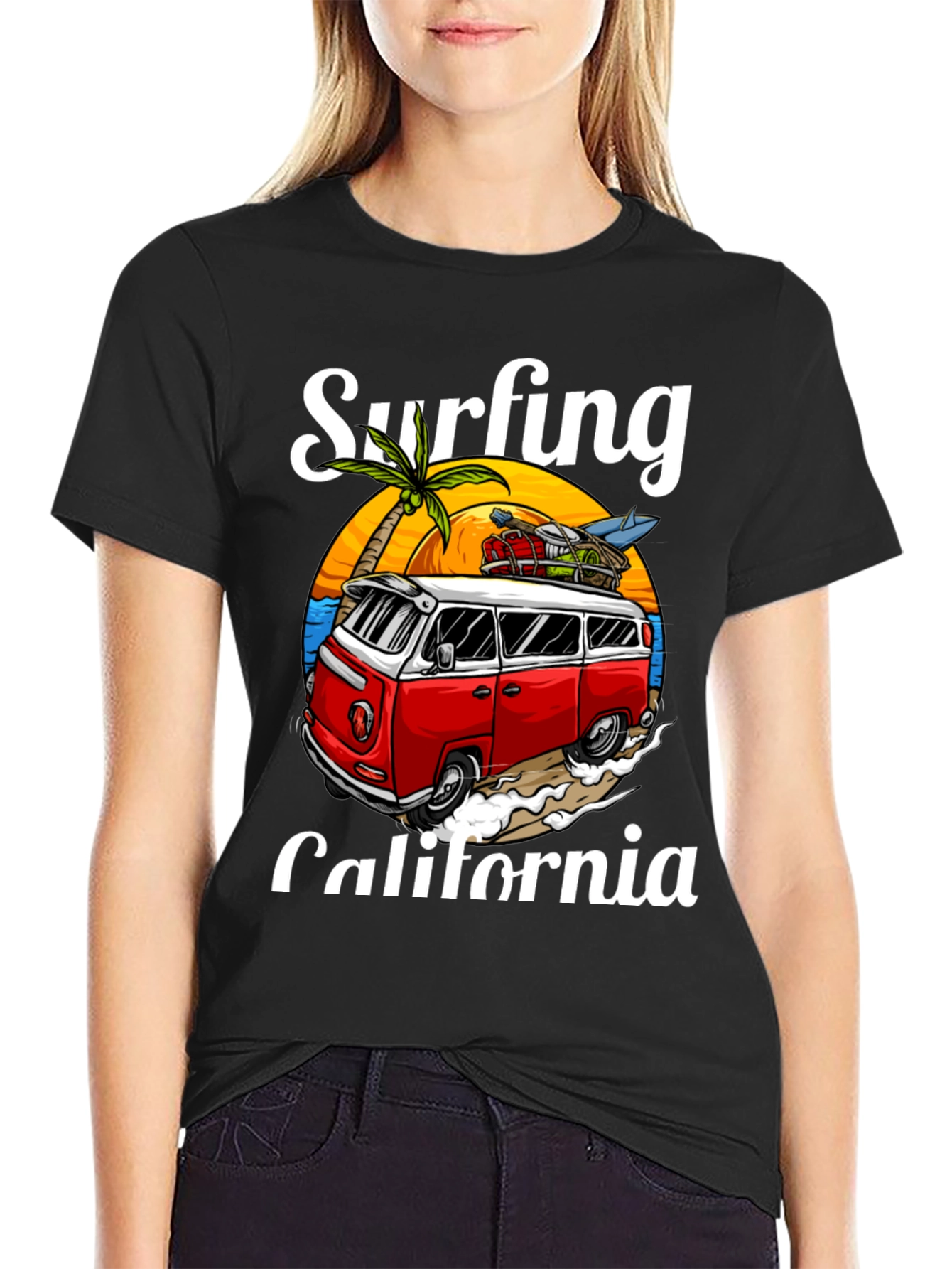 Surfing California T-Shirt - Retro Van Design