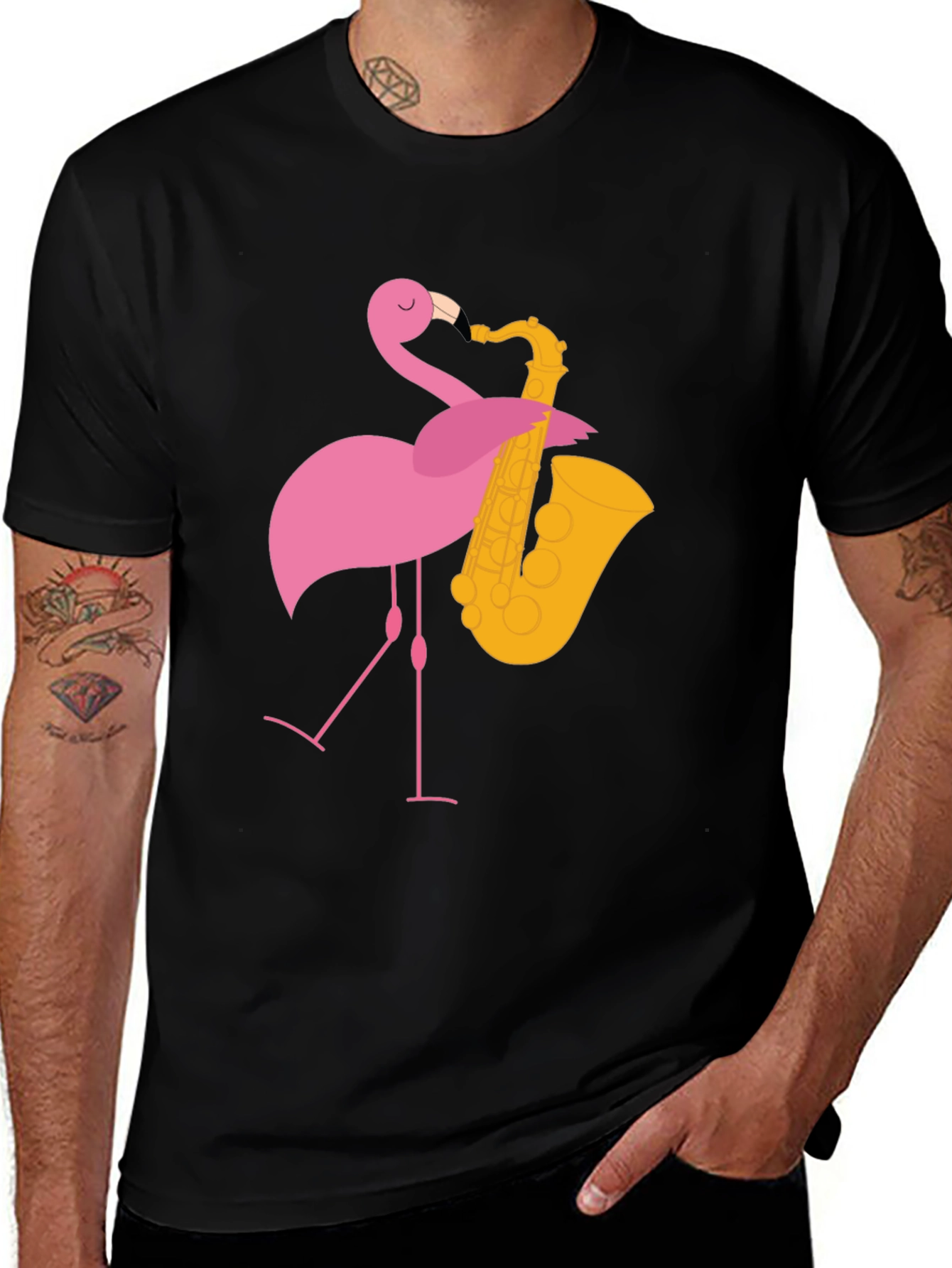 Funny Flamingo Saxophone Graphic T-Shirt
