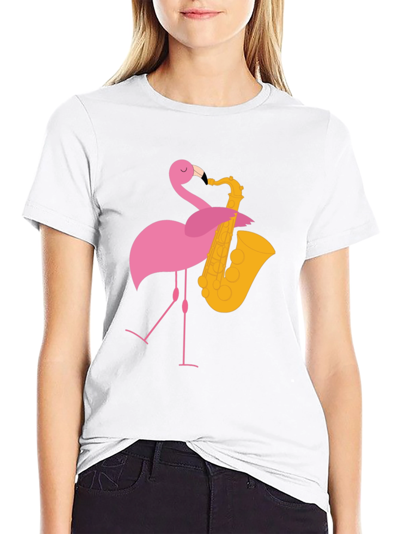 Funny Flamingo Saxophone Graphic T-Shirt