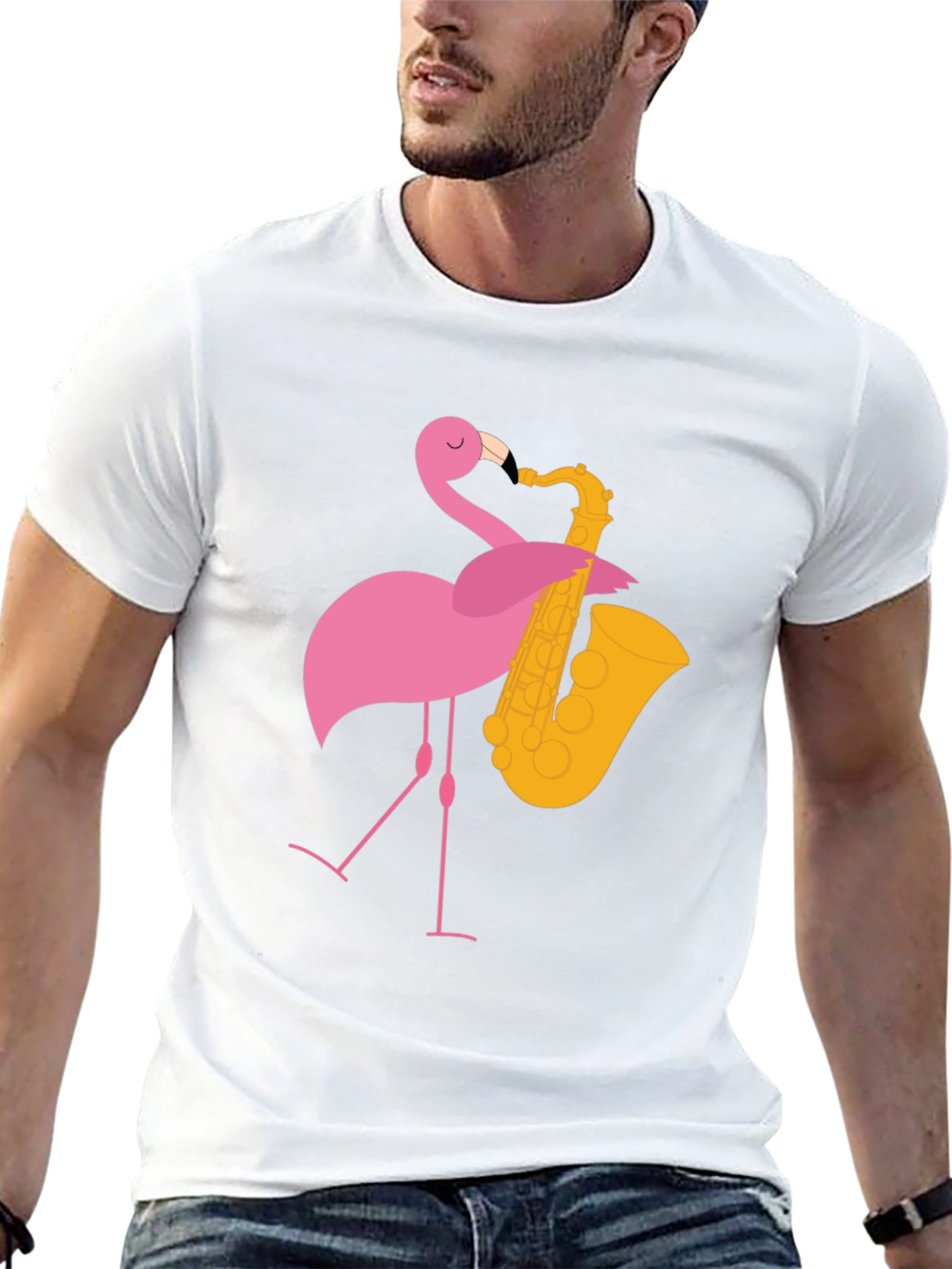 Funny Flamingo Saxophone Graphic T-Shirt