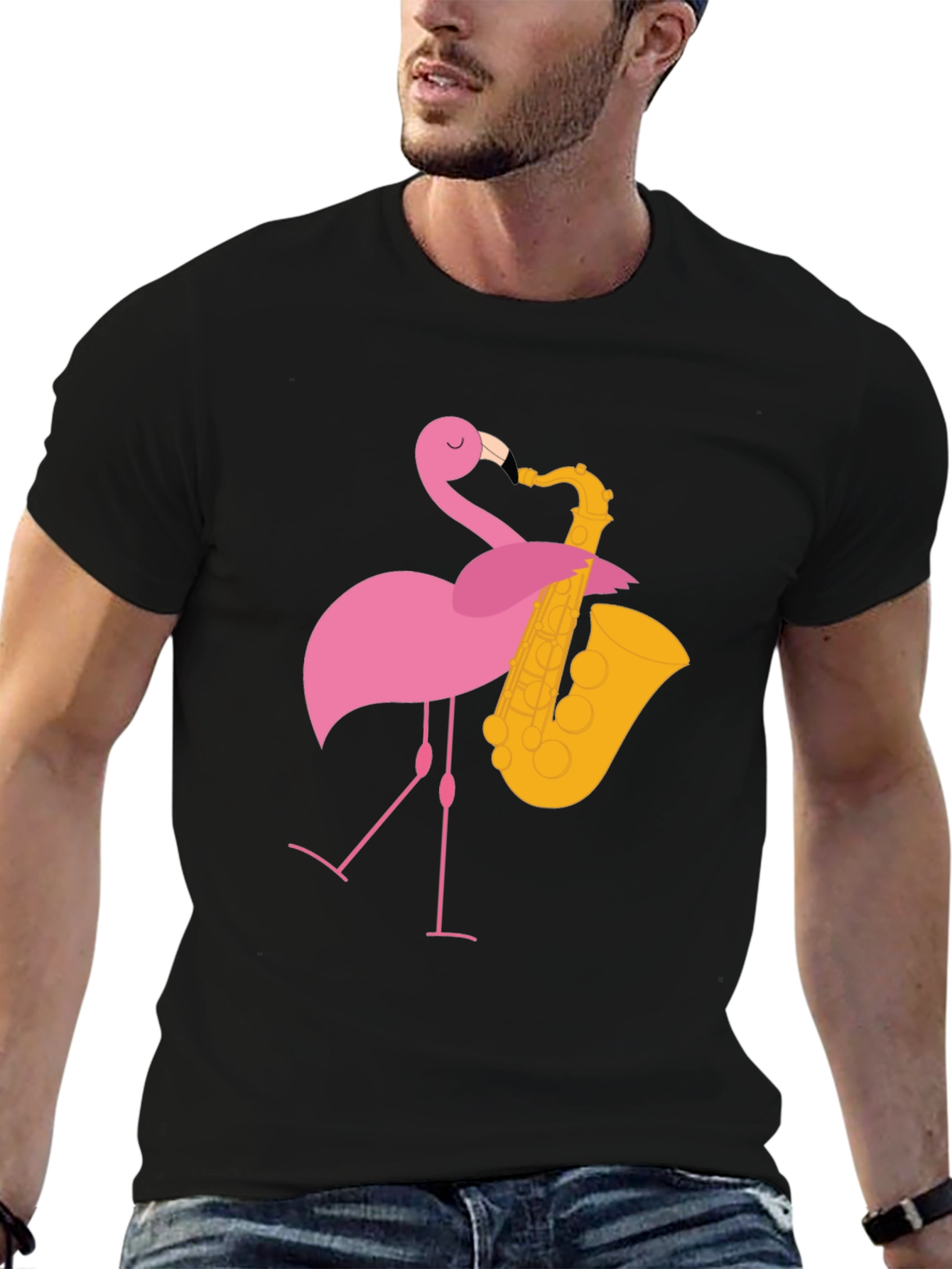 Funny Flamingo Saxophone Graphic T-Shirt