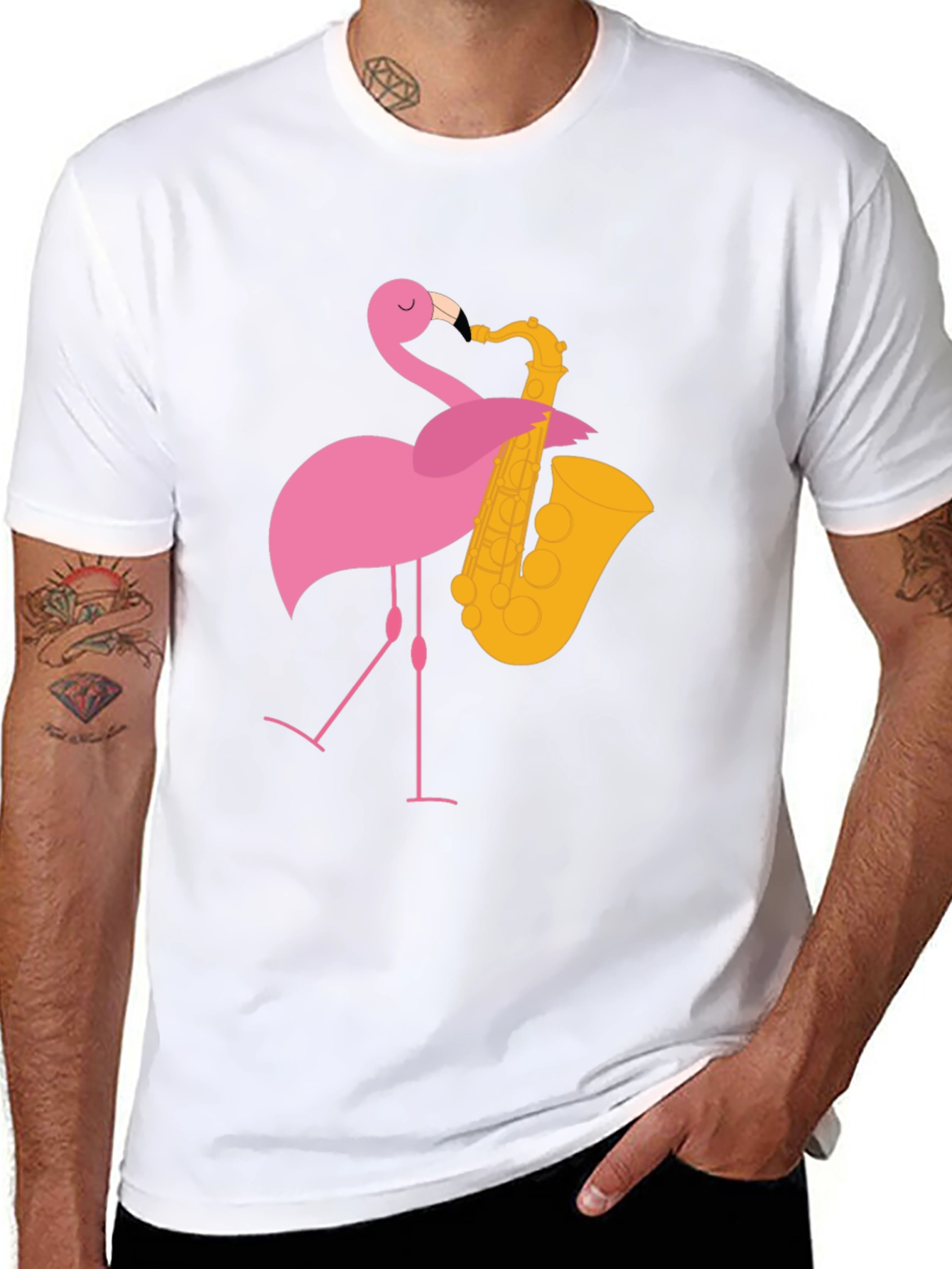 Funny Flamingo Saxophone Graphic T-Shirt