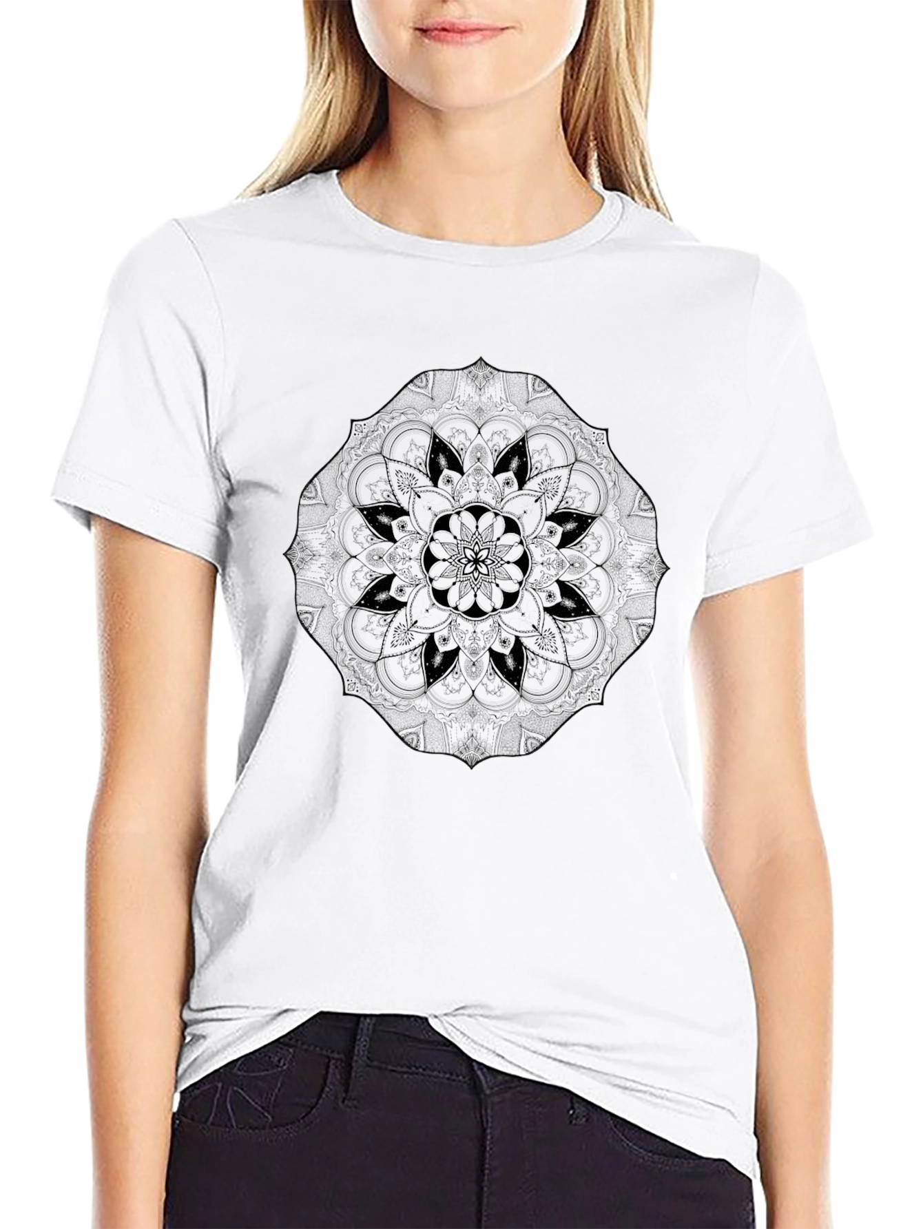 Mens Black Mandala Graphic T-Shirt
