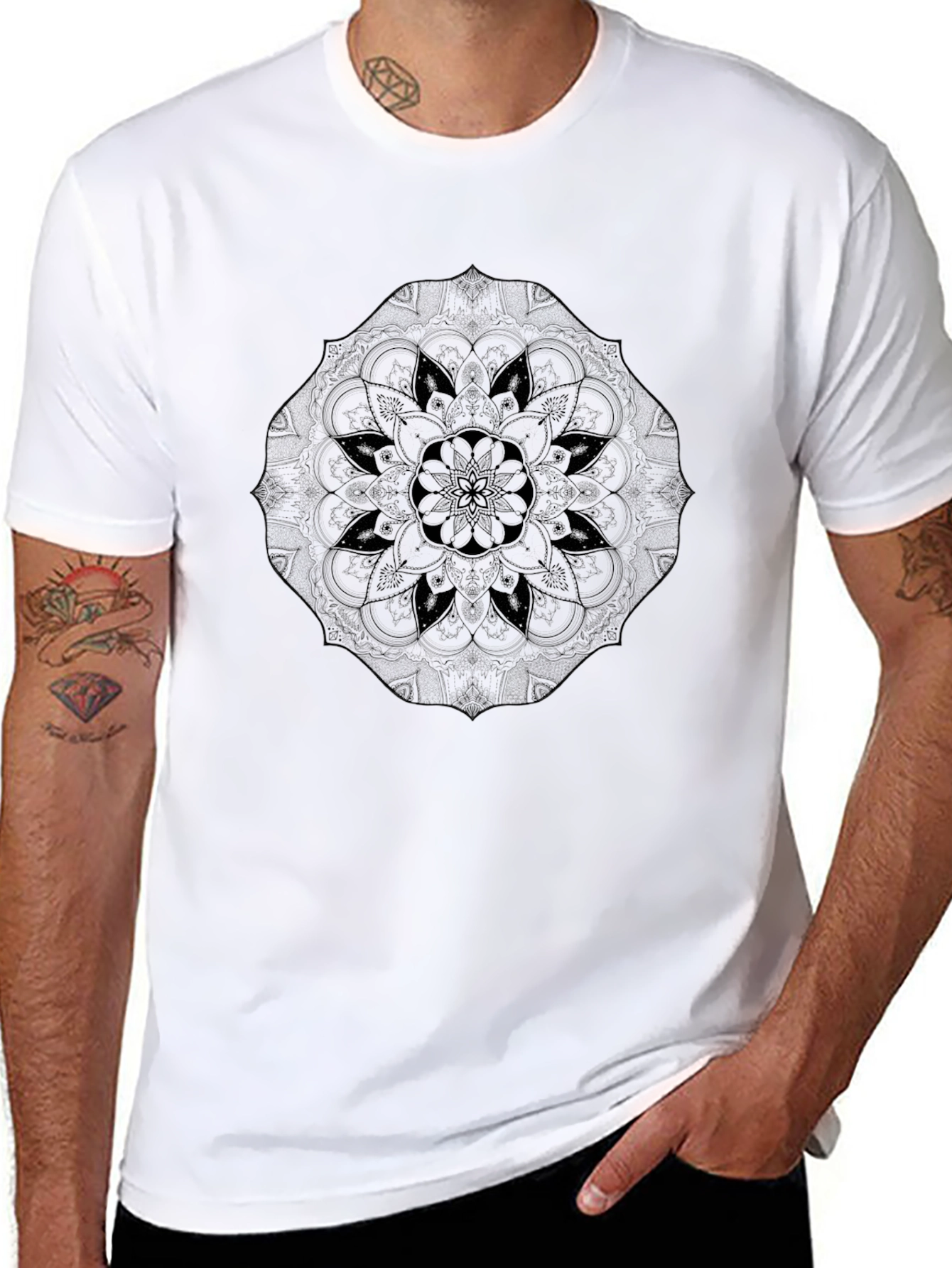 Mens Black Mandala Graphic T-Shirt