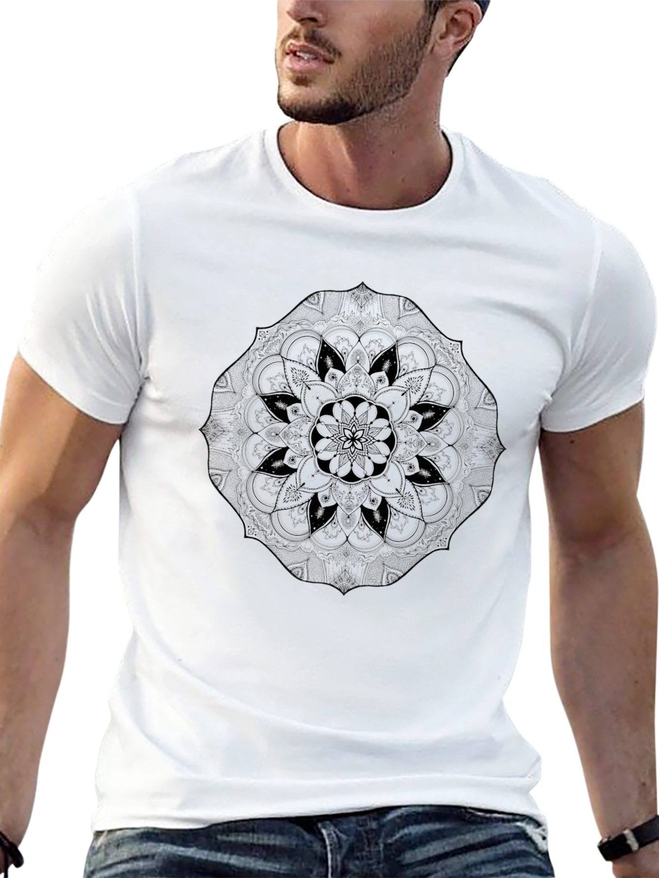 Mens Black Mandala Graphic T-Shirt