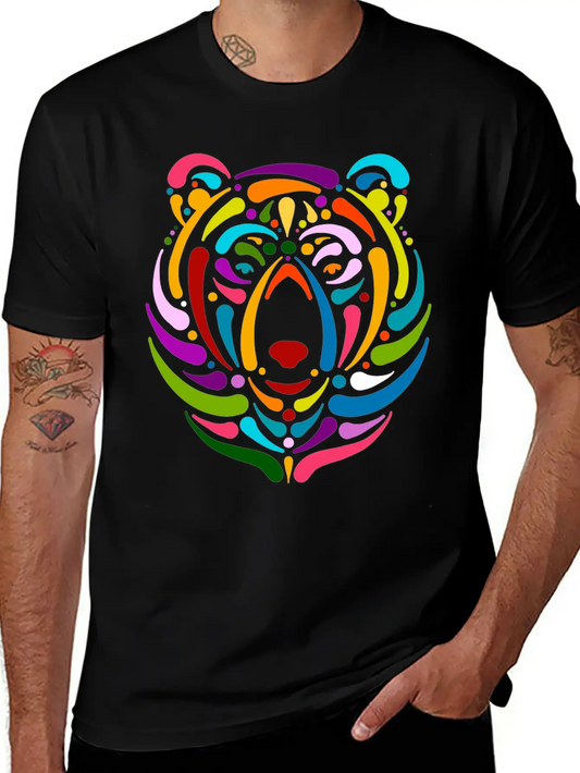 Rainbow Bear Face Sketch Unisex Casual T-Shirt – Clean Design For Daily Comfort