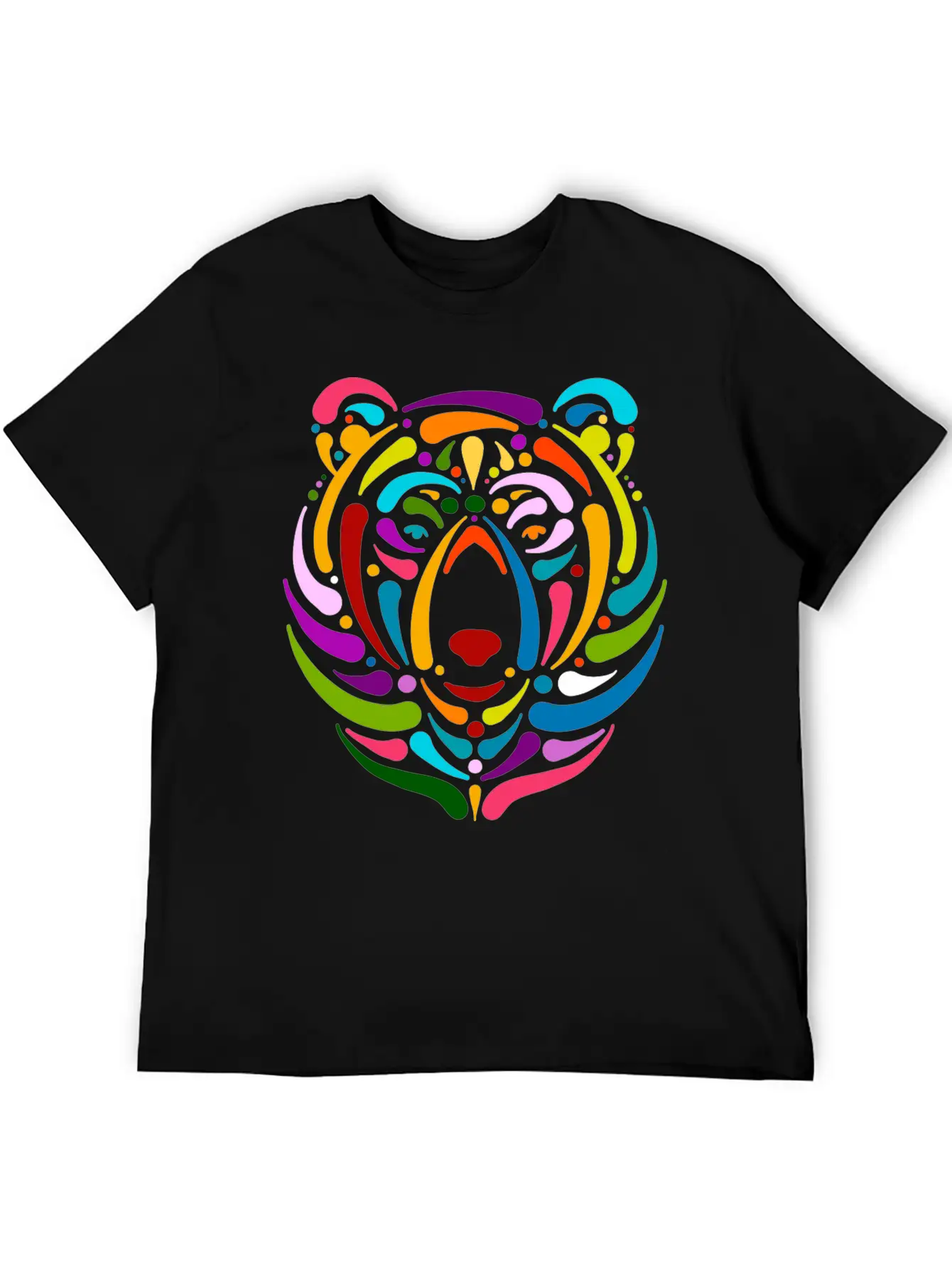 Rainbow Bear Face Sketch Unisex Casual T-Shirt – Clean Design For Daily Comfort