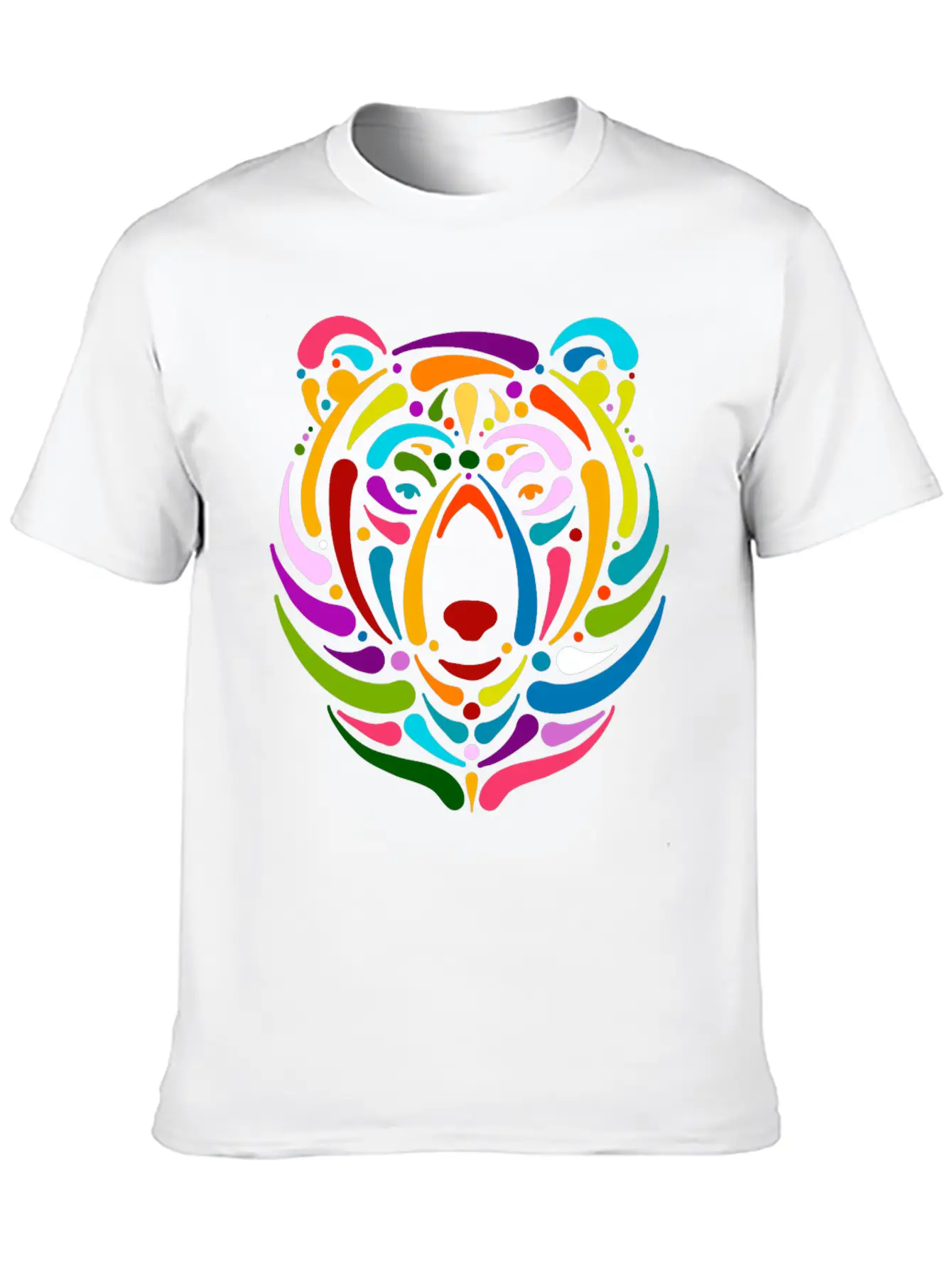 Rainbow Bear Face Sketch Unisex Casual T-Shirt – Clean Design For Daily Comfort
