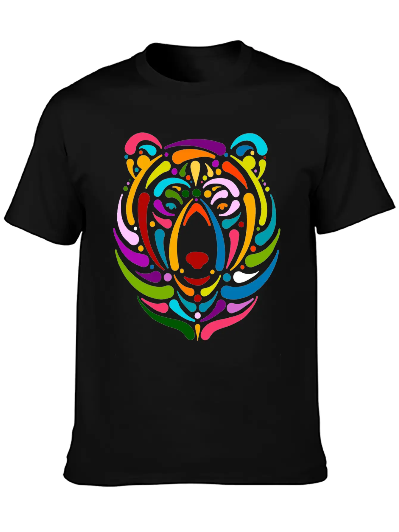 Rainbow Bear Face Sketch Unisex Casual T-Shirt – Clean Design For Daily Comfort