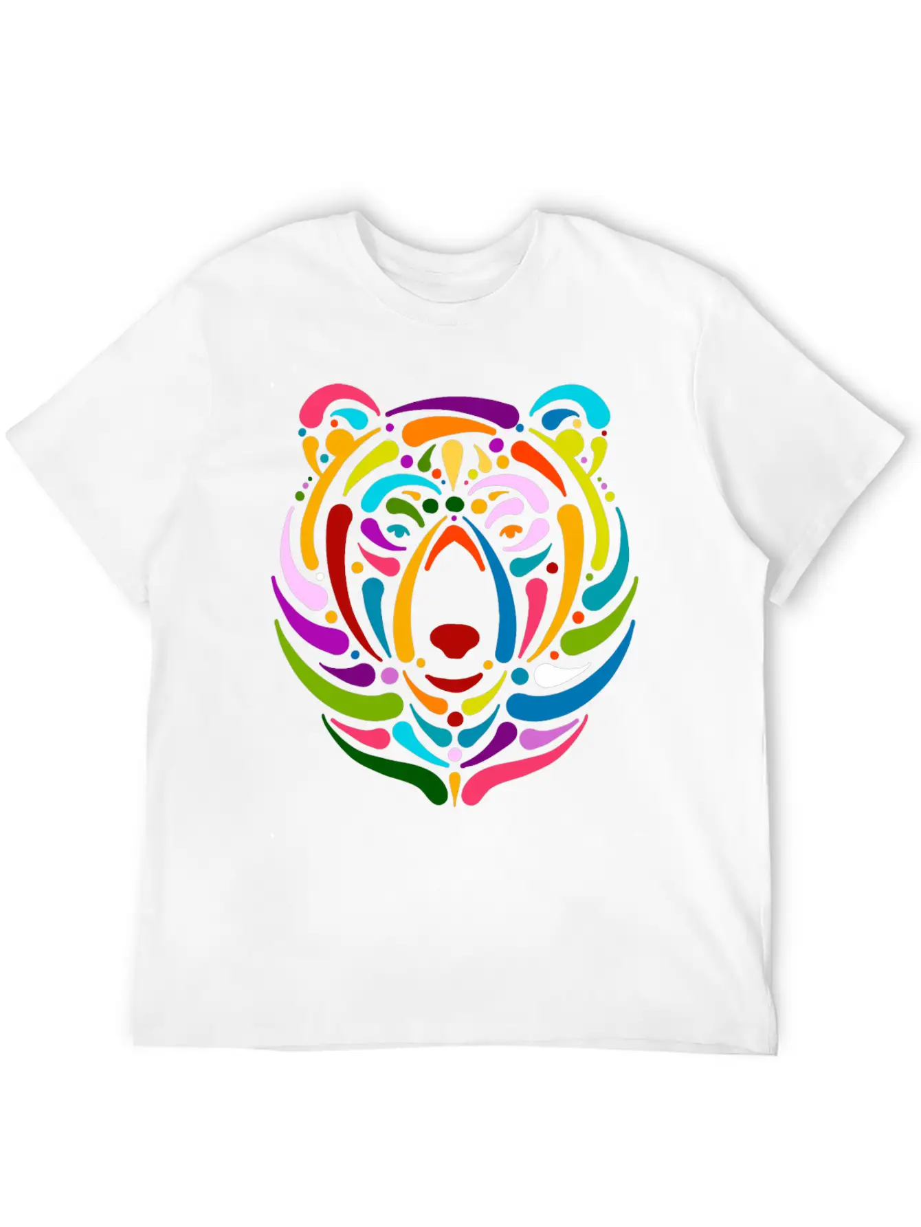 Rainbow Bear Face Sketch Unisex Casual T-Shirt – Clean Design For Daily Comfort