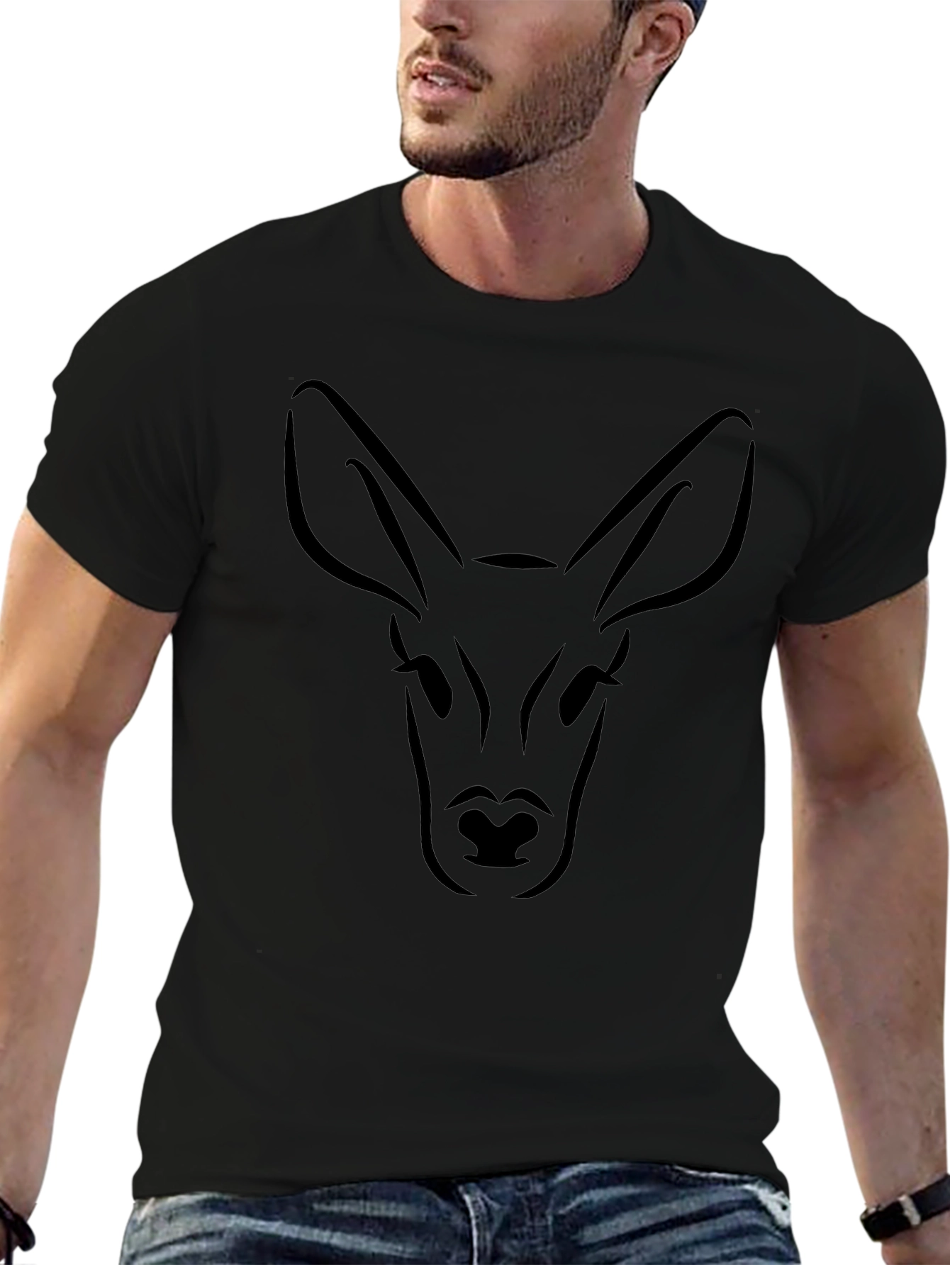Mens Black Deer Graphic T-Shirt