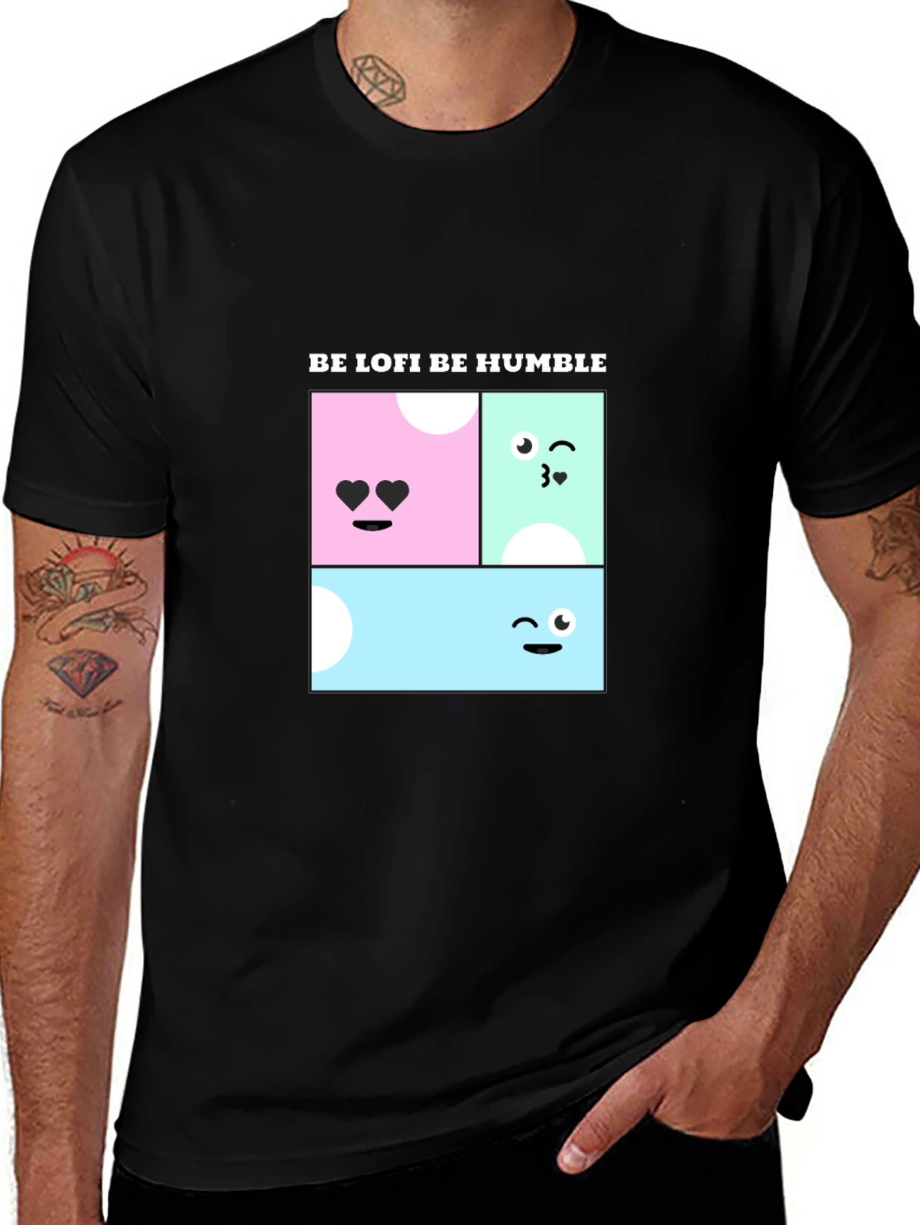 Be Lofi Be Humble Black T-Shirt with Kawaii Design