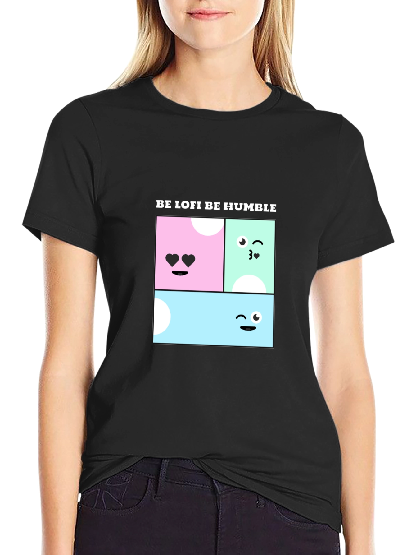 Be Lofi Be Humble Black T-Shirt with Kawaii Design