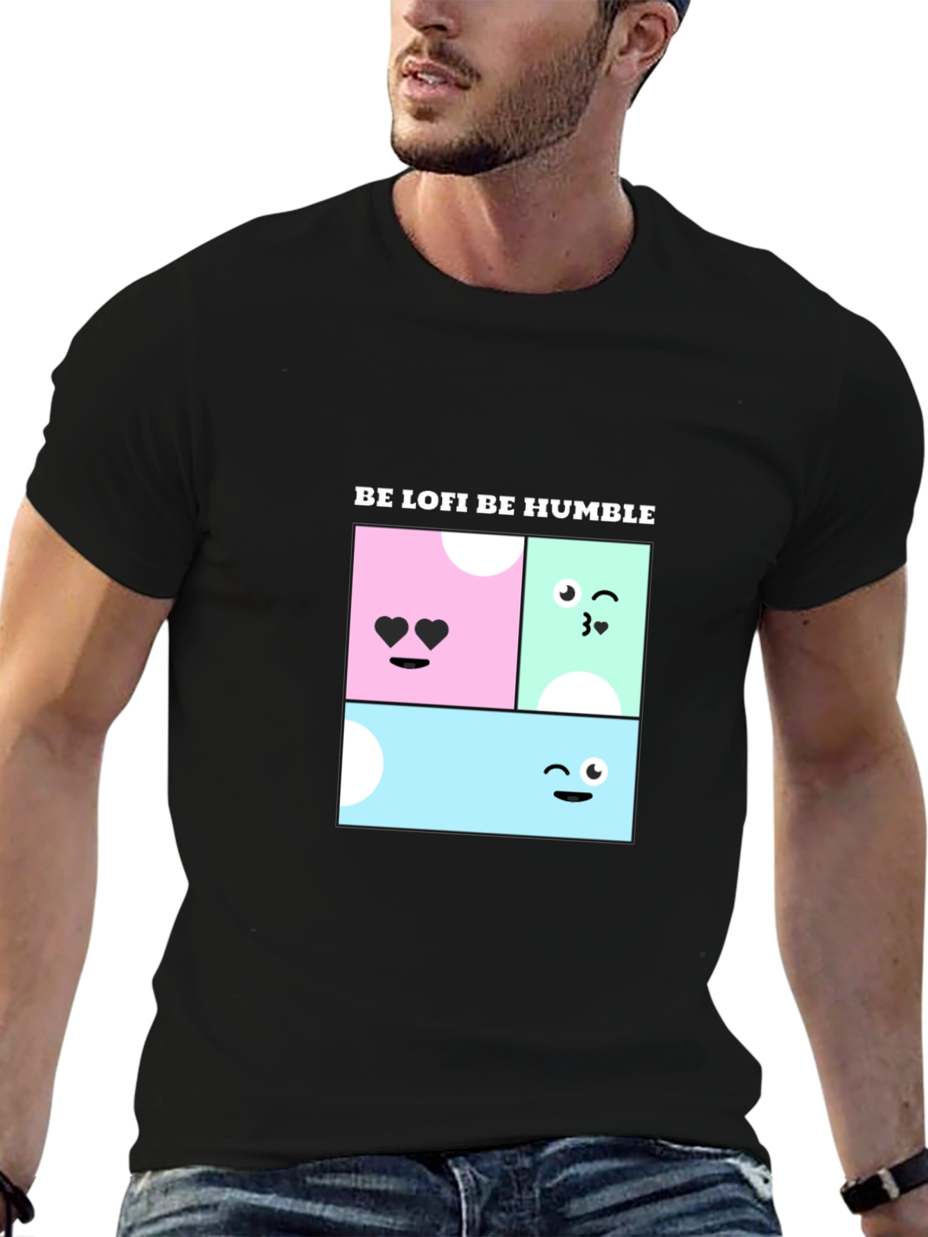 Be Lofi Be Humble Black T-Shirt with Kawaii Design