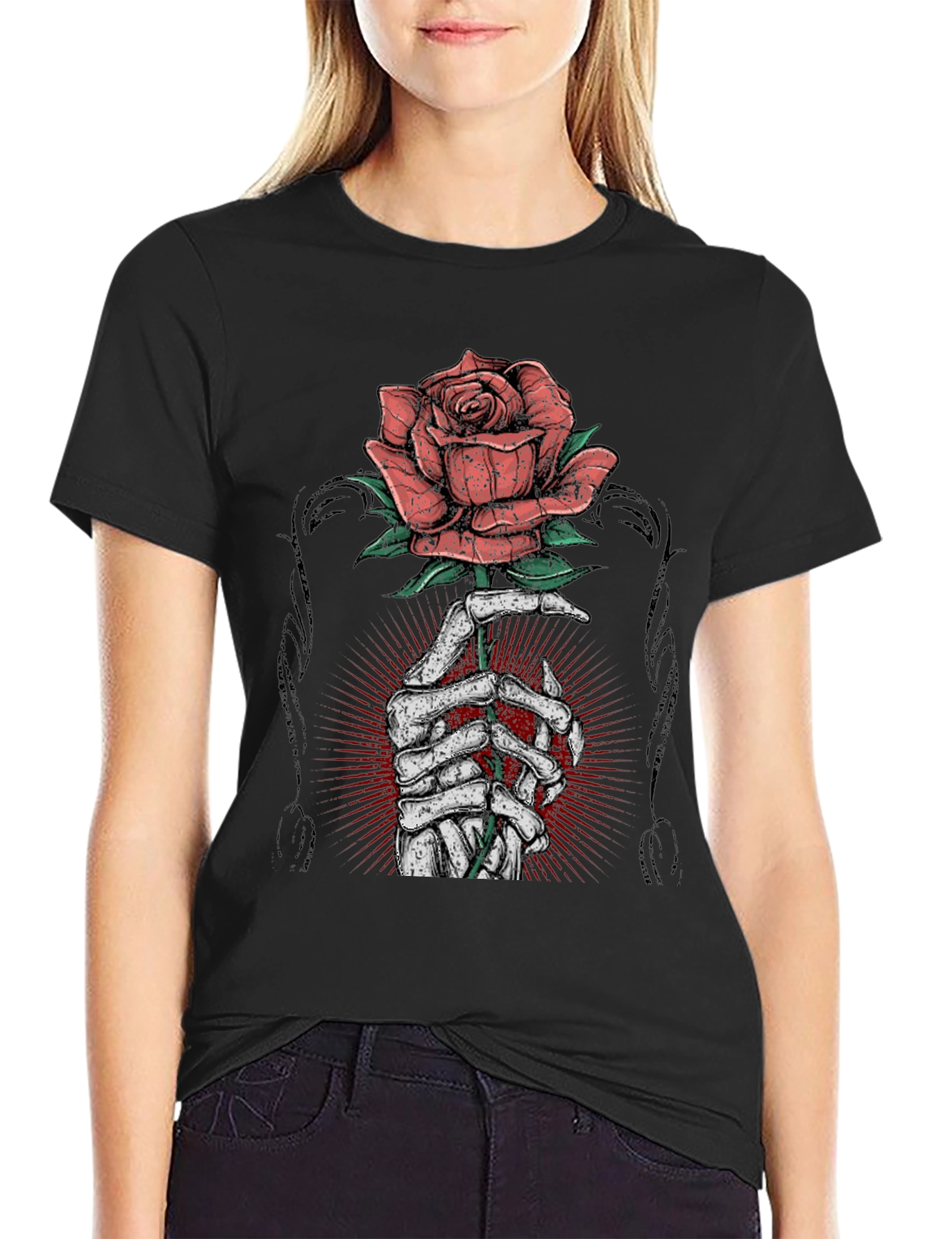 Rose & Bones Graphic Tee - Mens Black T-Shirt